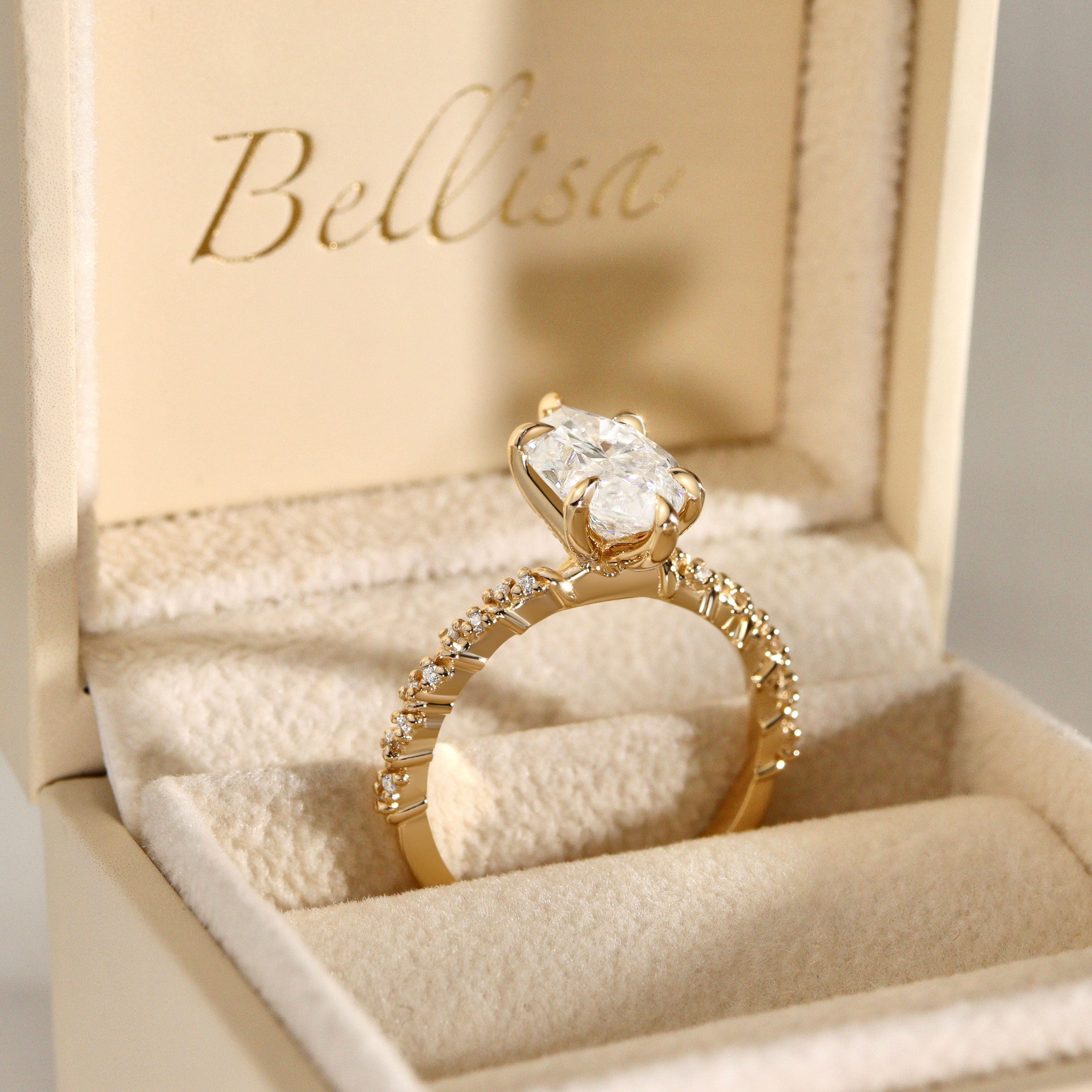 Aurora Marquise Cut Vine Pavé Prong Engagement Ring, Moissanite/Lab Grown Diamond