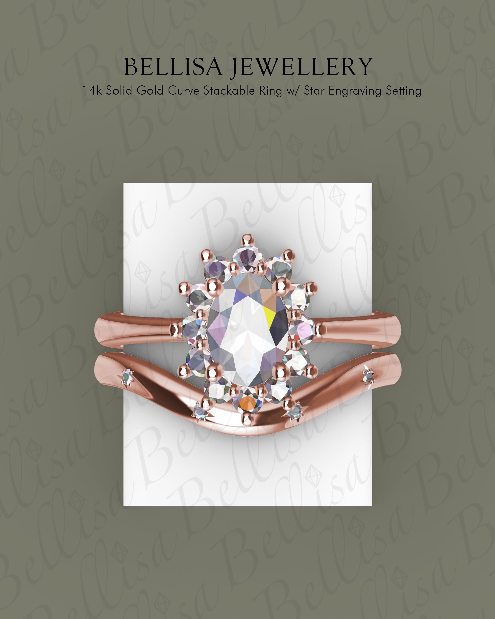 Customization - 14k Solid Gold Curve Stackable Ring w/ Star Engraving Setting