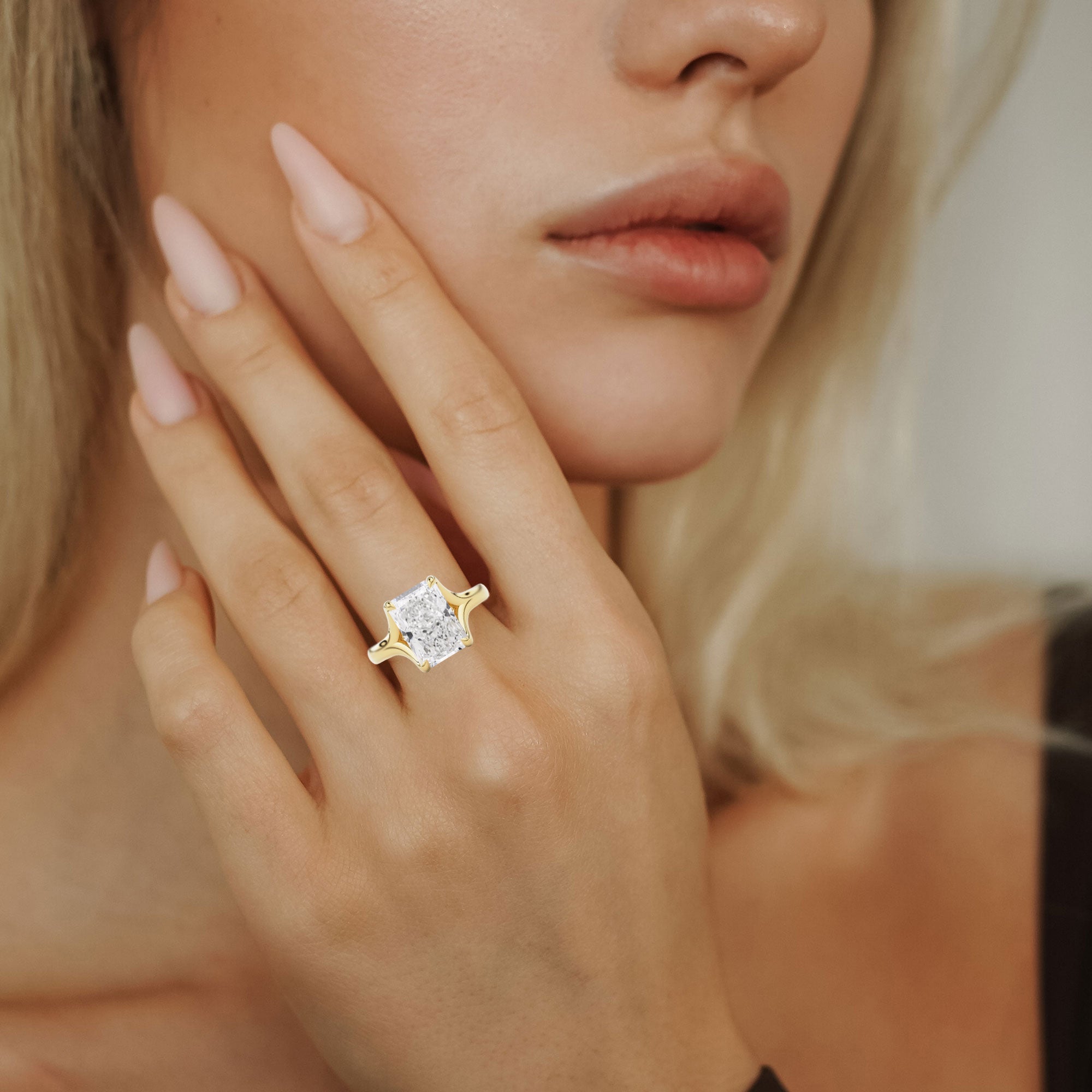 Juniper Radiant Trellis Solitaire Engagement Ring, Moissanite/Lab Grown Diamond