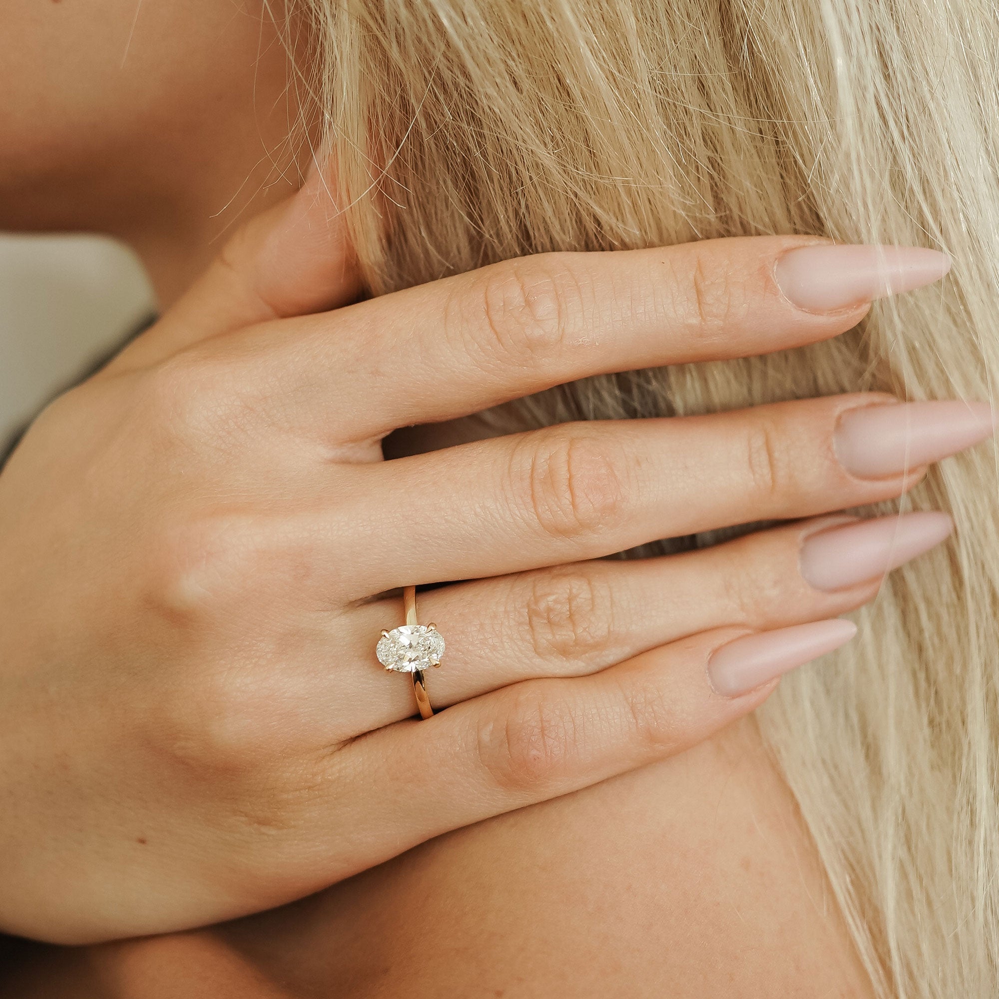 Chloe Oval Hidden Halo Engagement Ring, Moissanite/Lab Grown Diamond