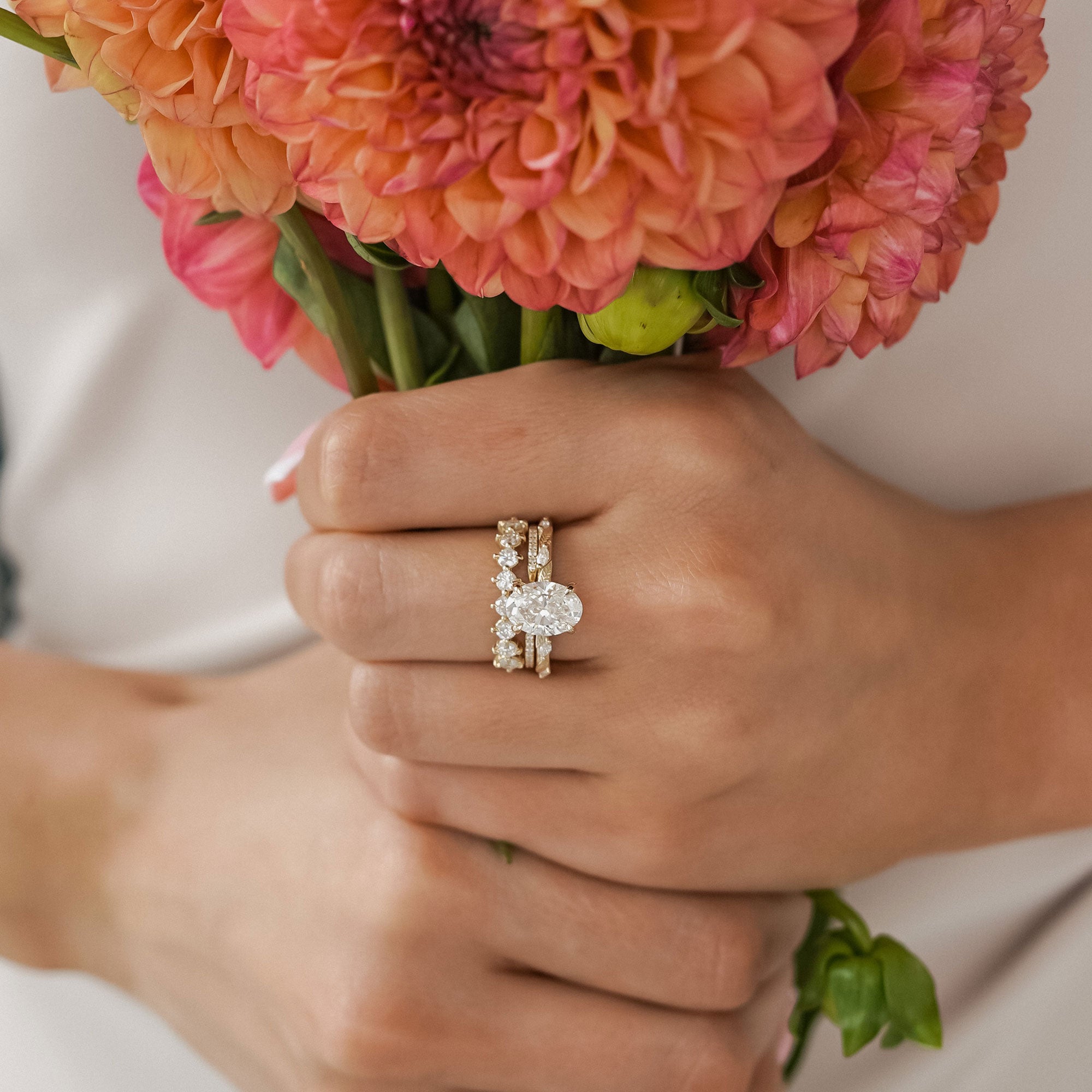 Brooke Oval Cut Leaf Hidden Halo Engagement Ring, Moissanite/Lab Grown Diamond