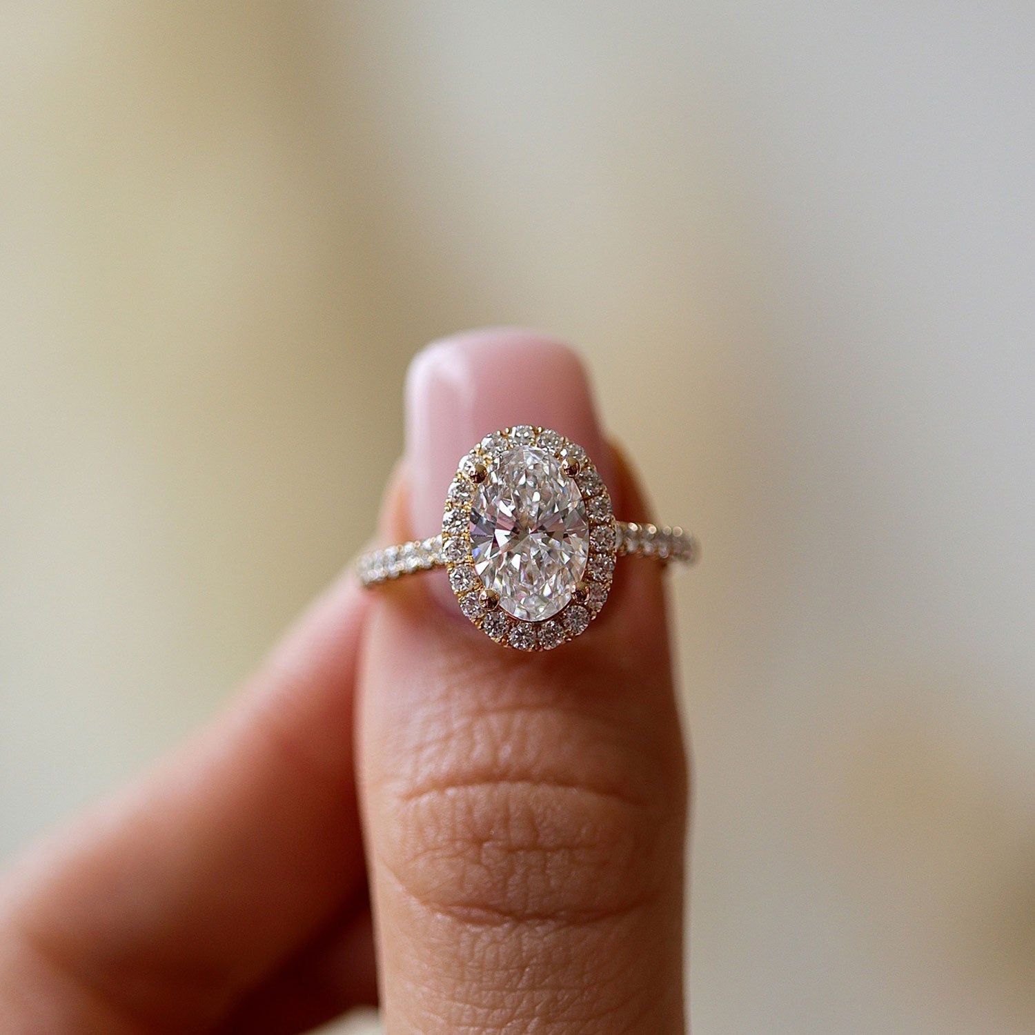 Emily Forever Halo Engagement Ring, Oval Cut With Pavé