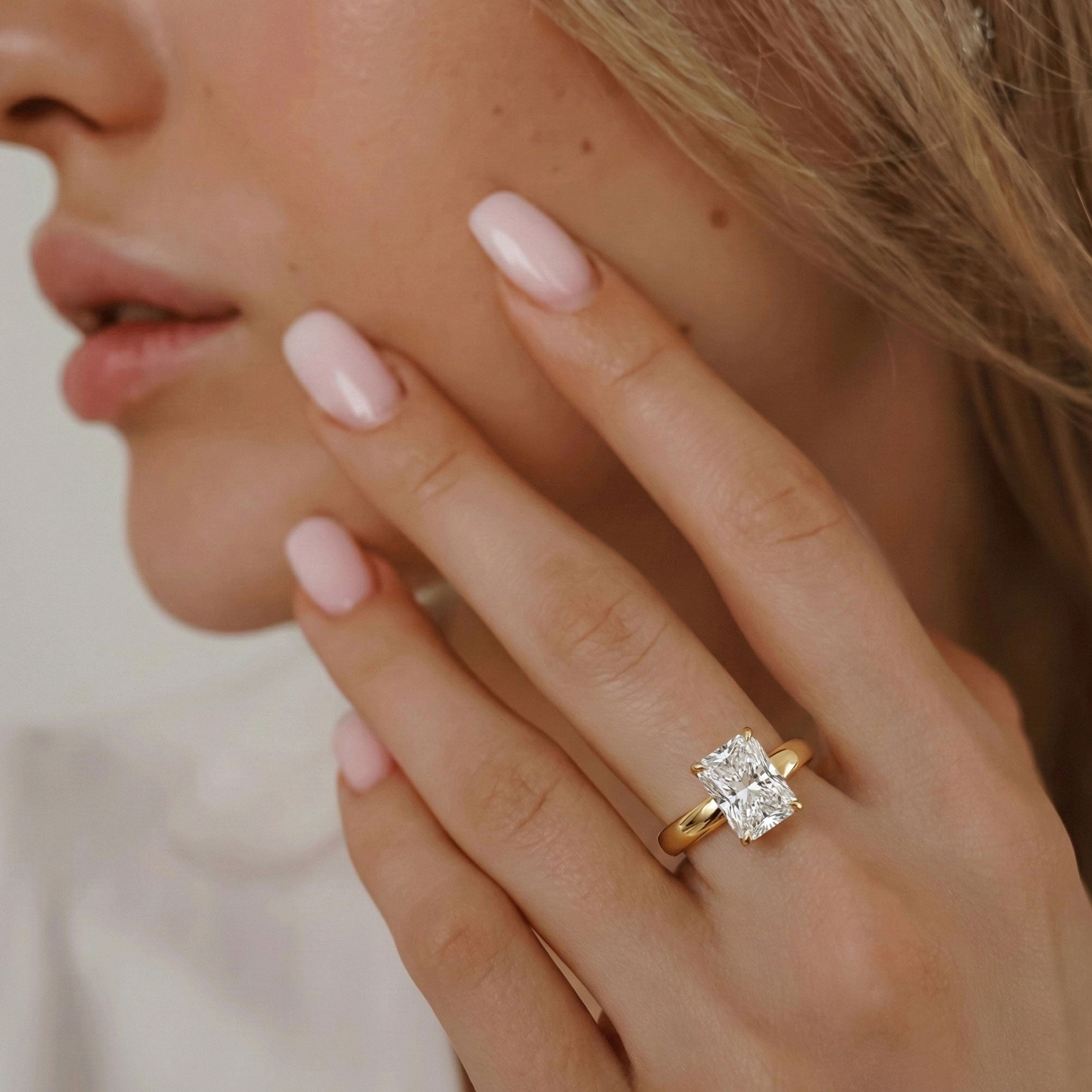 Stephanie Radiant Cut Cigar Band Solitaire Engagement Ring, Moissanite/Lab Diamond