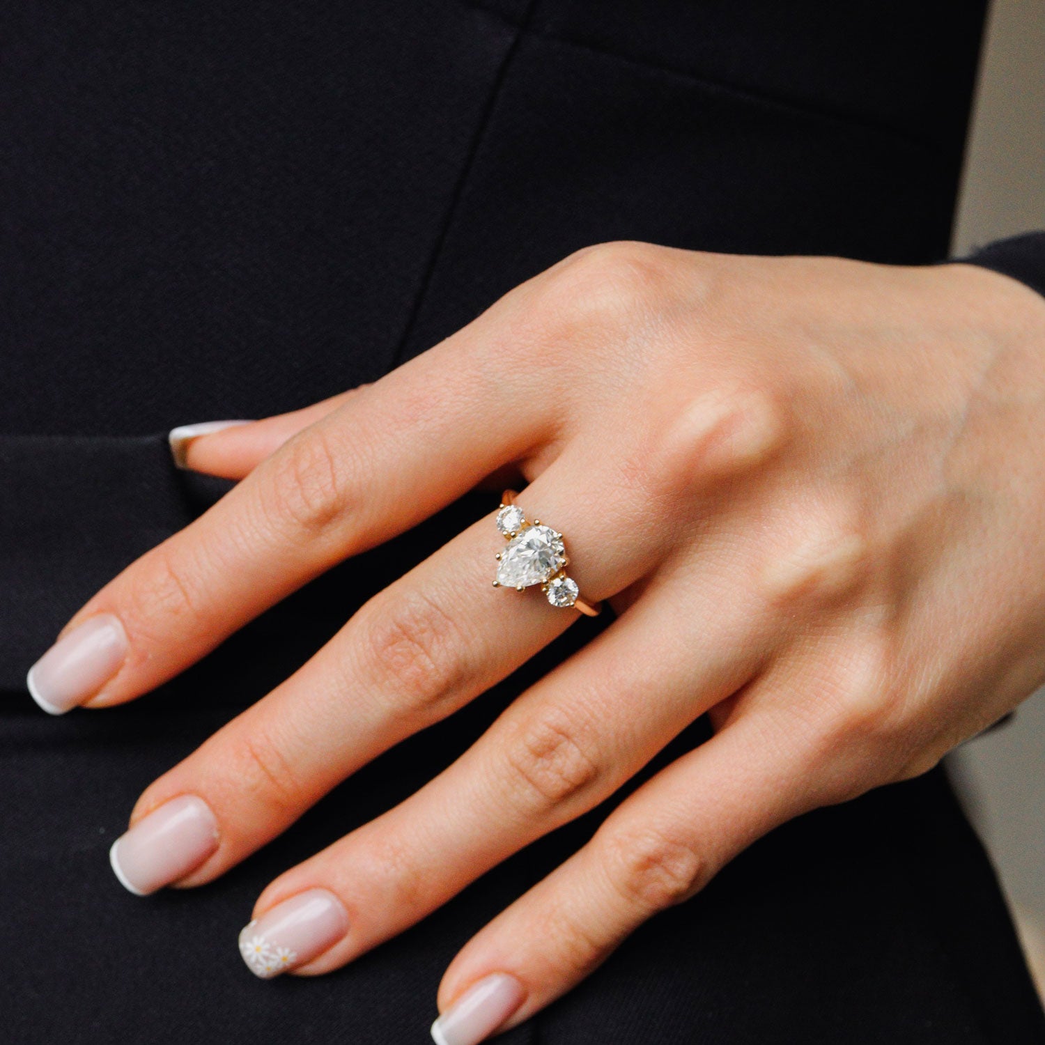 Nova Pear Cut Three Stone Engagement Ring, Low Set