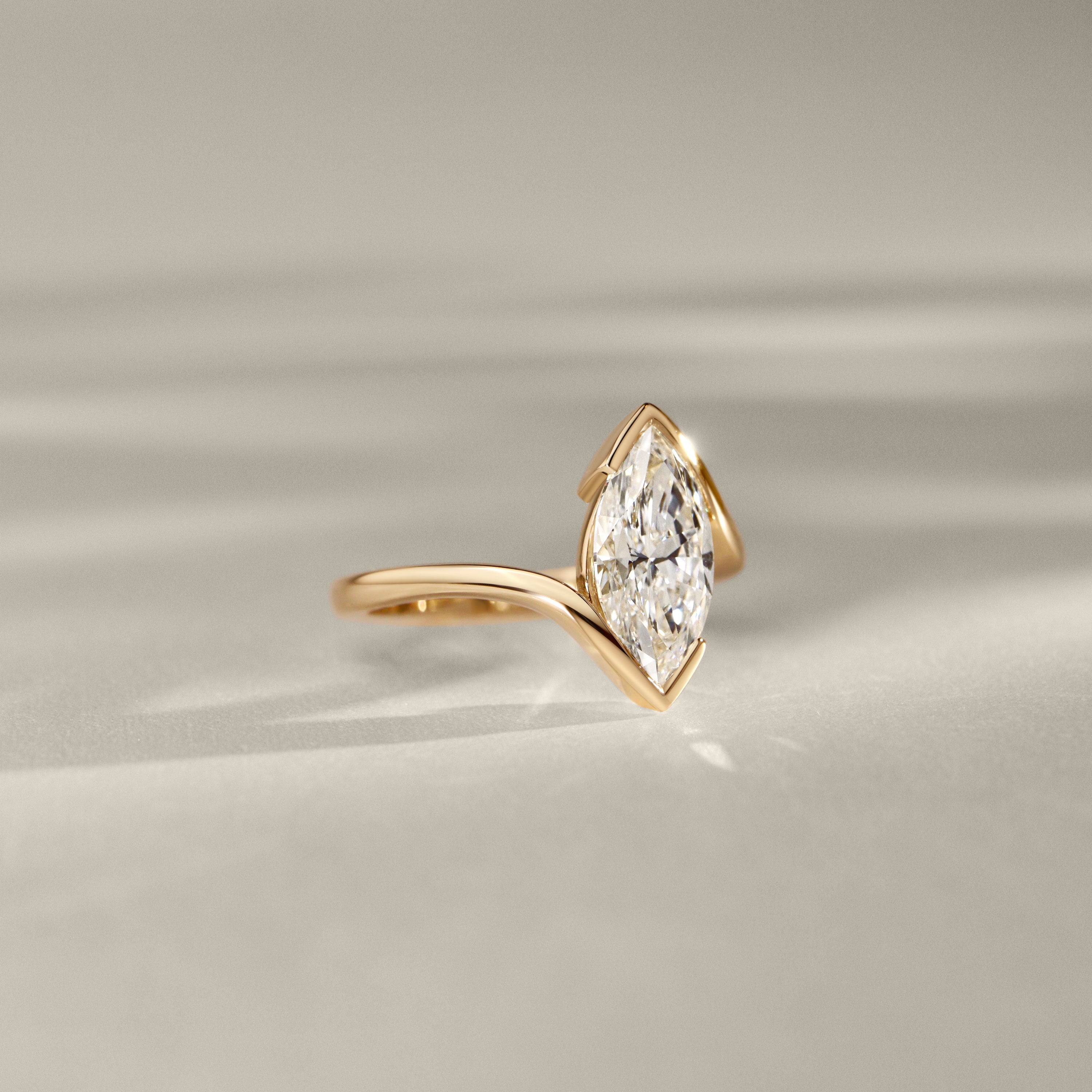 Selene Marquise Cut Half Bezel Bypass Solitaire Engagement Ring, Moissanite/Lab Diamond