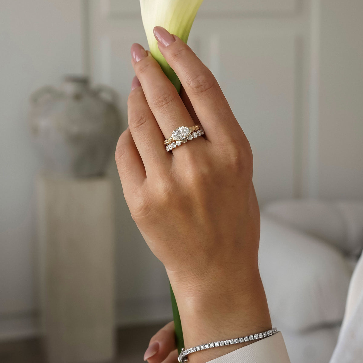 Florienne East West Oval Tulip Cathedral Engagement Ring