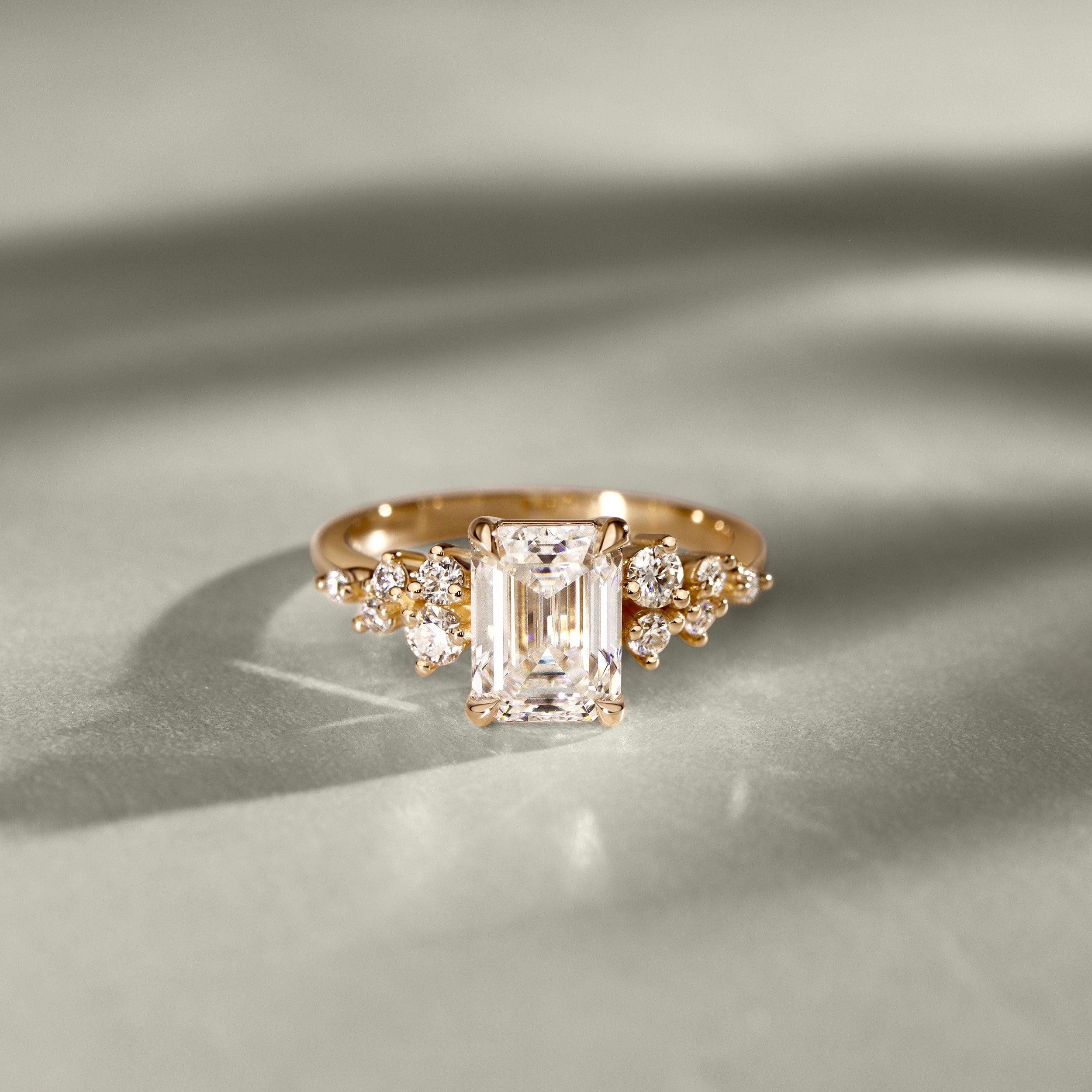 Elena Emerald Cut Cluster Engagement Ring, Moissanite/Lab Grown Diamond