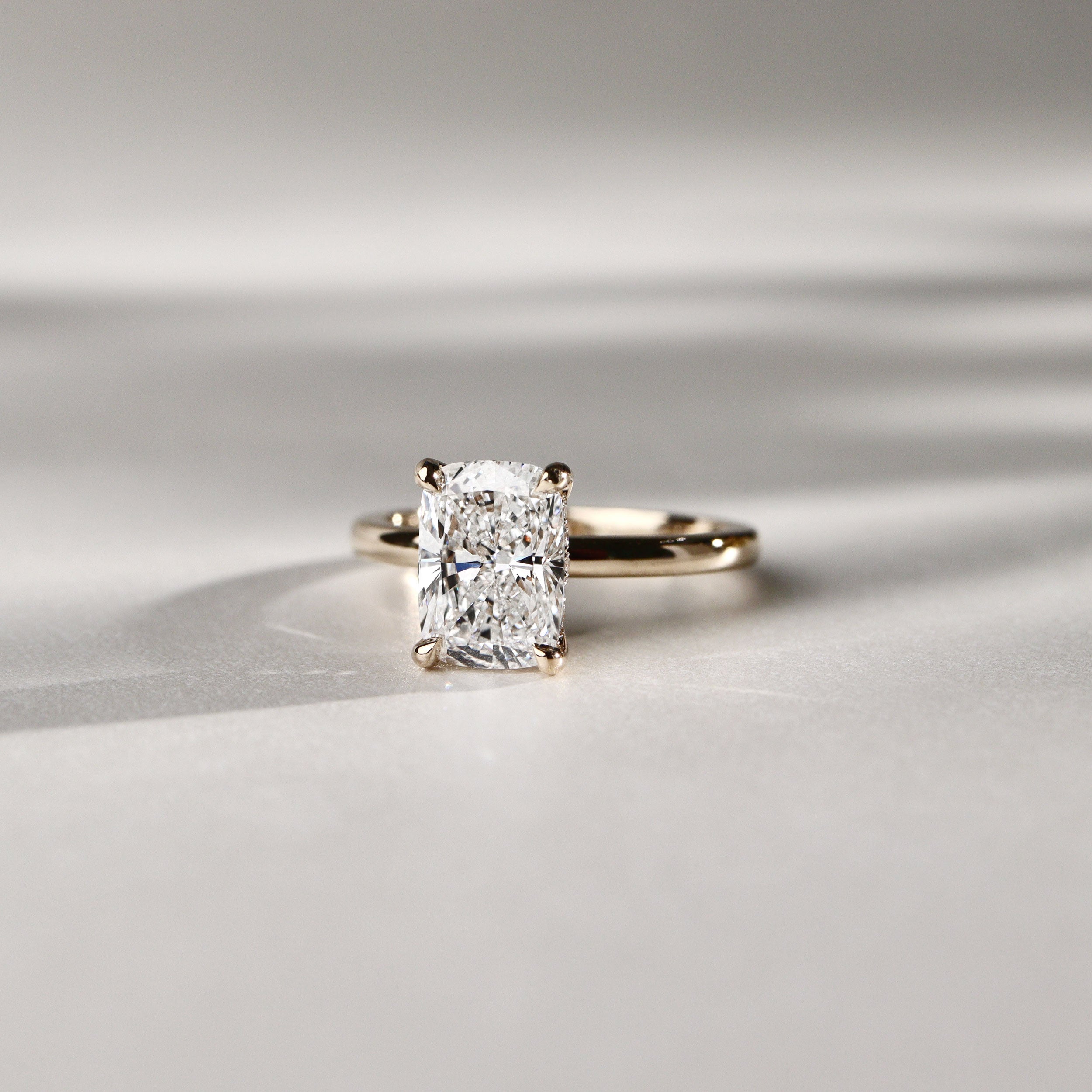 Chloe Elongated Cushion Cut Hidden Halo Engagement Ring, Moissanite/Lab Diamond