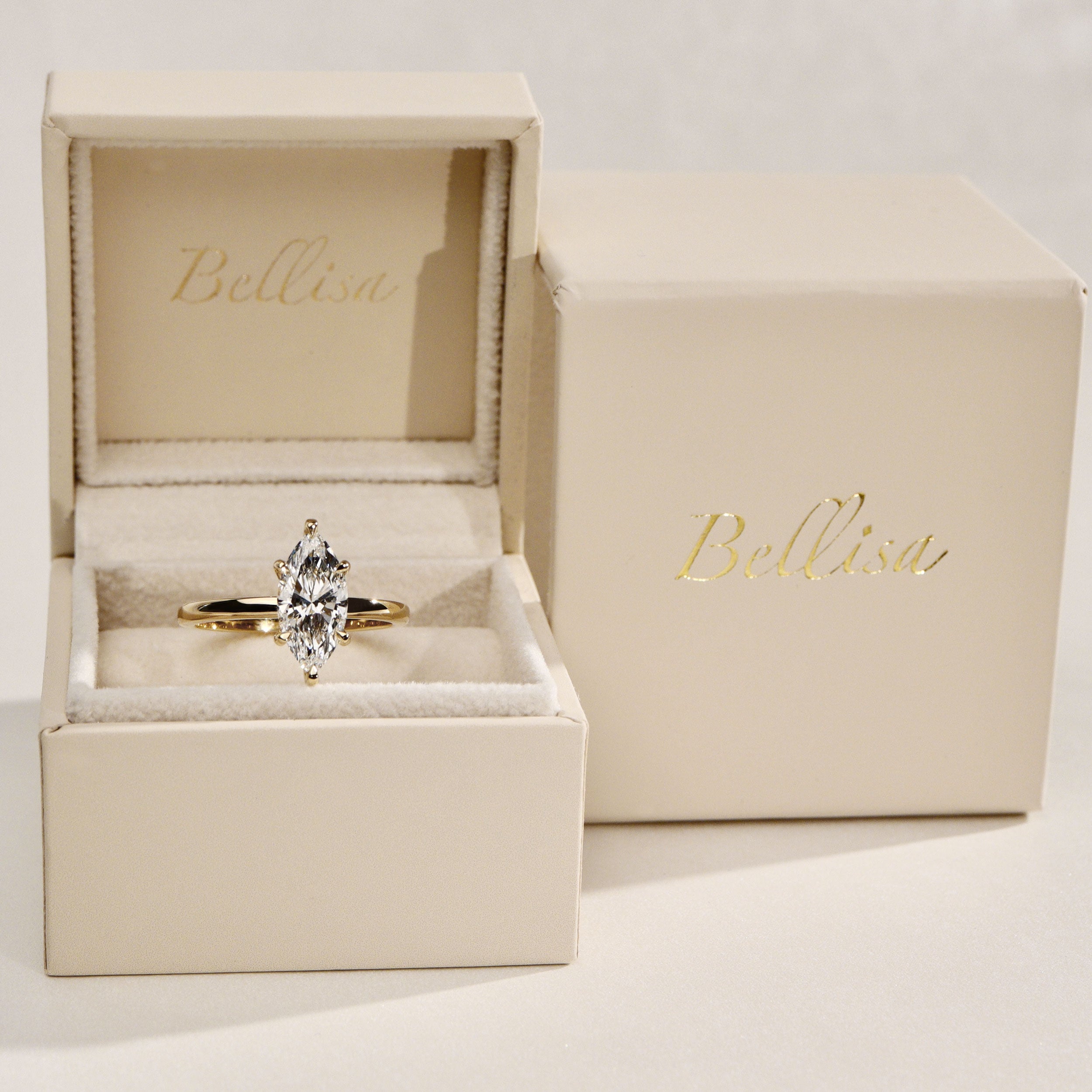 Calista Marquise Cut Solitaire Engagement Ring, Moissanite/Lab Grown Diamond