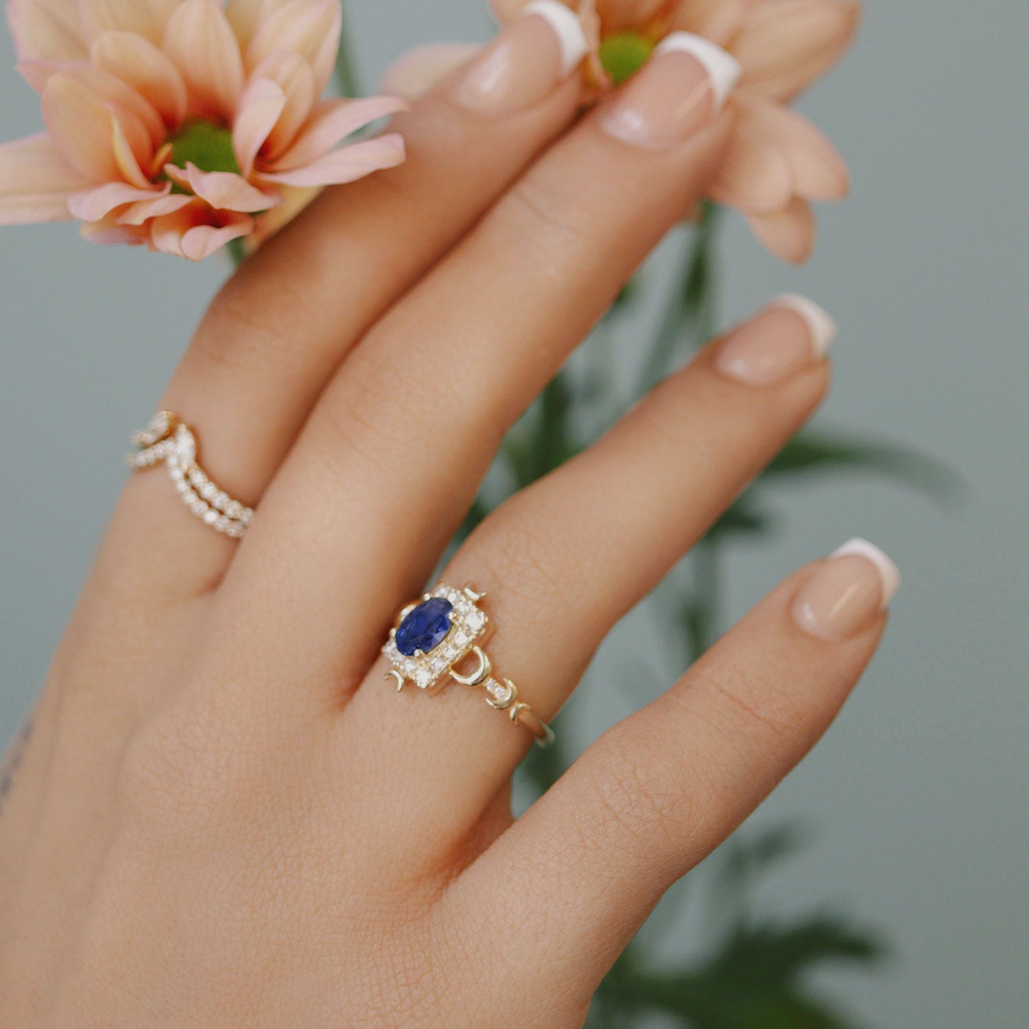 Tall Maeve Lunar Magic Moon Phase Ring, Halo With Pavé