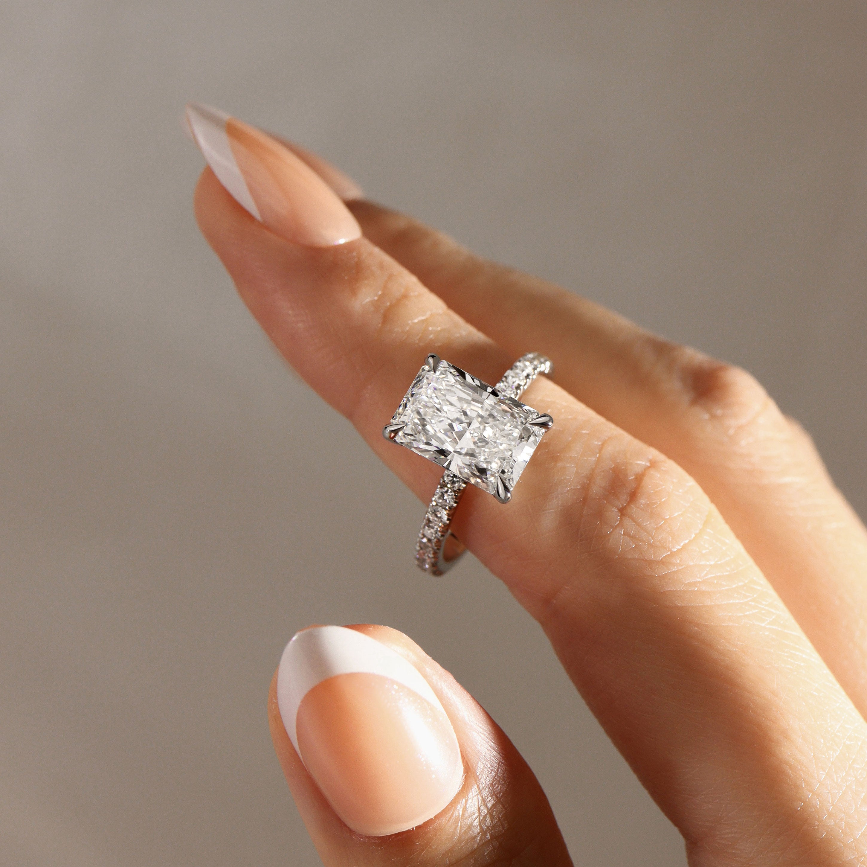 Lily Radiant Double Hidden Halo Engagement Ring, Moissanite/Lab Grown Diamond