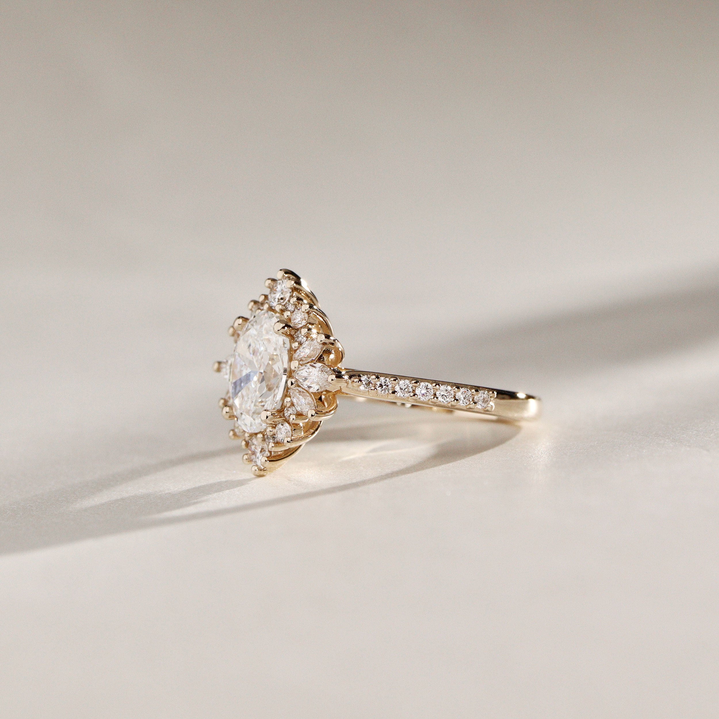 Mila Wings Halo Engagement Ring, Oval With Accent