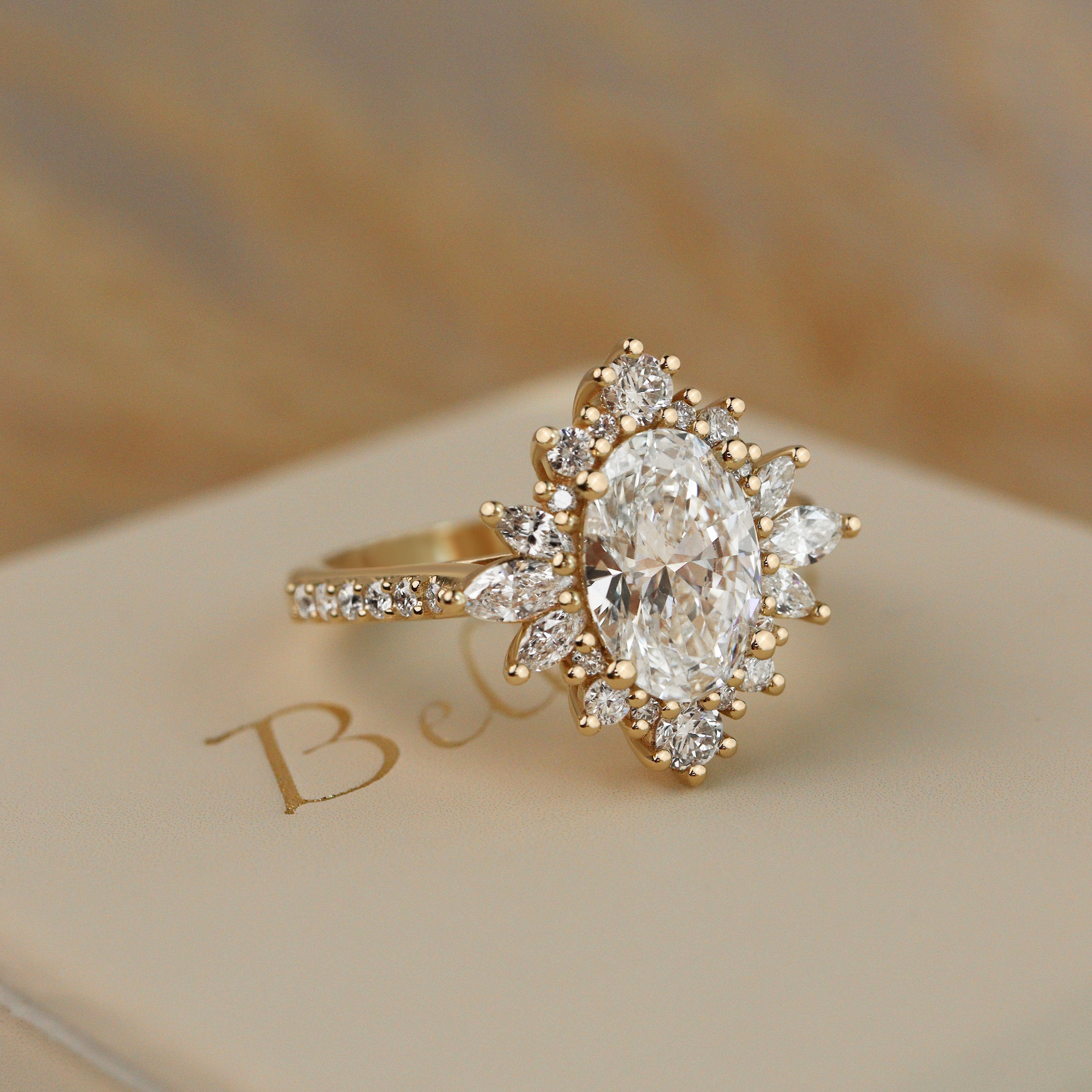 Mila Wings Halo Engagement Ring, Oval With Accent