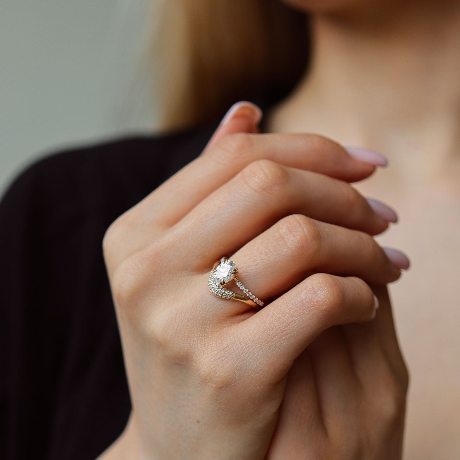 Mya Double Claw Engagement Ring, Oval Brilliant With Accent