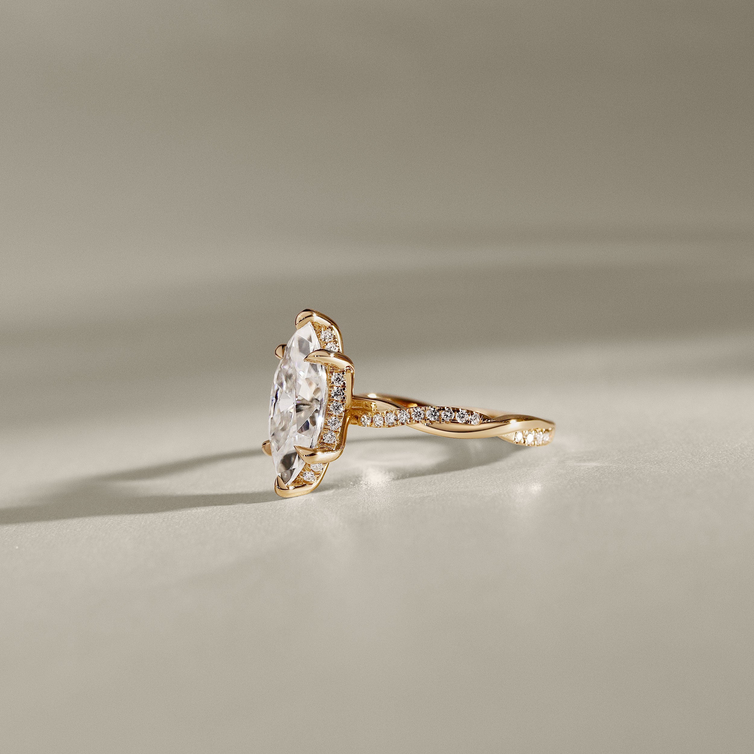 Julia Marquise Hidden Halo Twist Band Engagement Ring, High Set