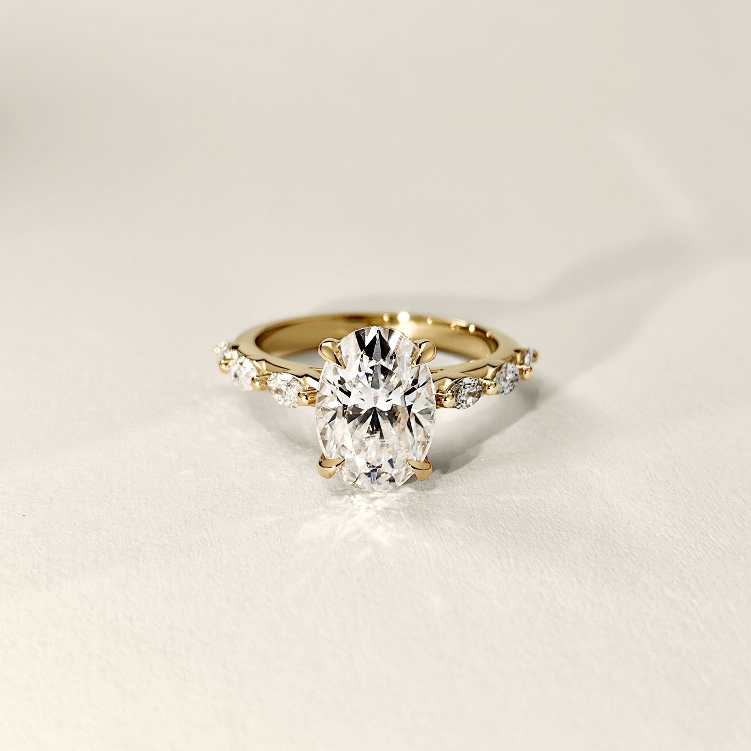 Emilia Oval Cut Marquise Band Engagement Ring, Moissanite/Lab Grown Diamond