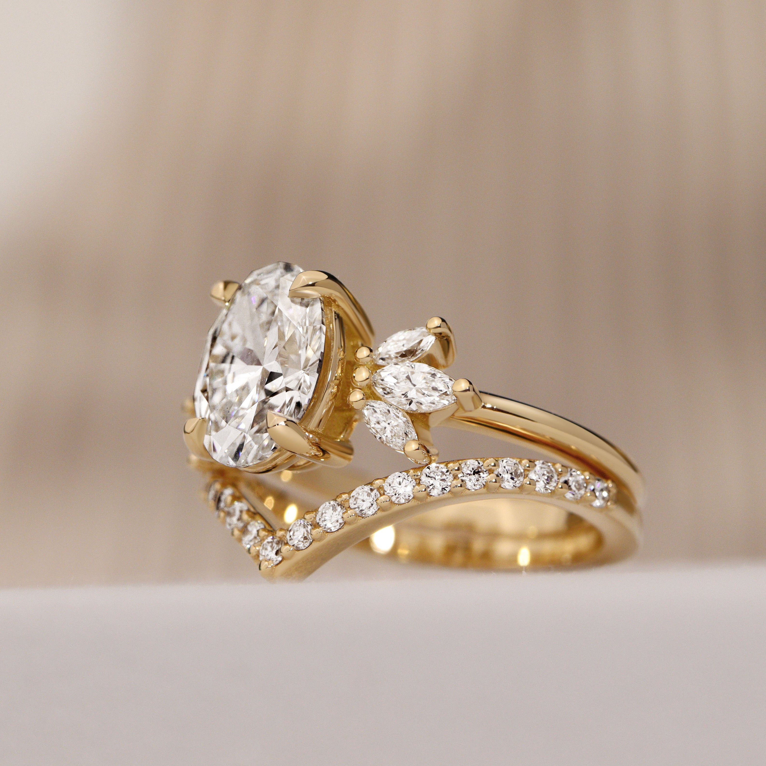 Pure V Curved Half Eternity Ring, Round Brilliant With Pavé