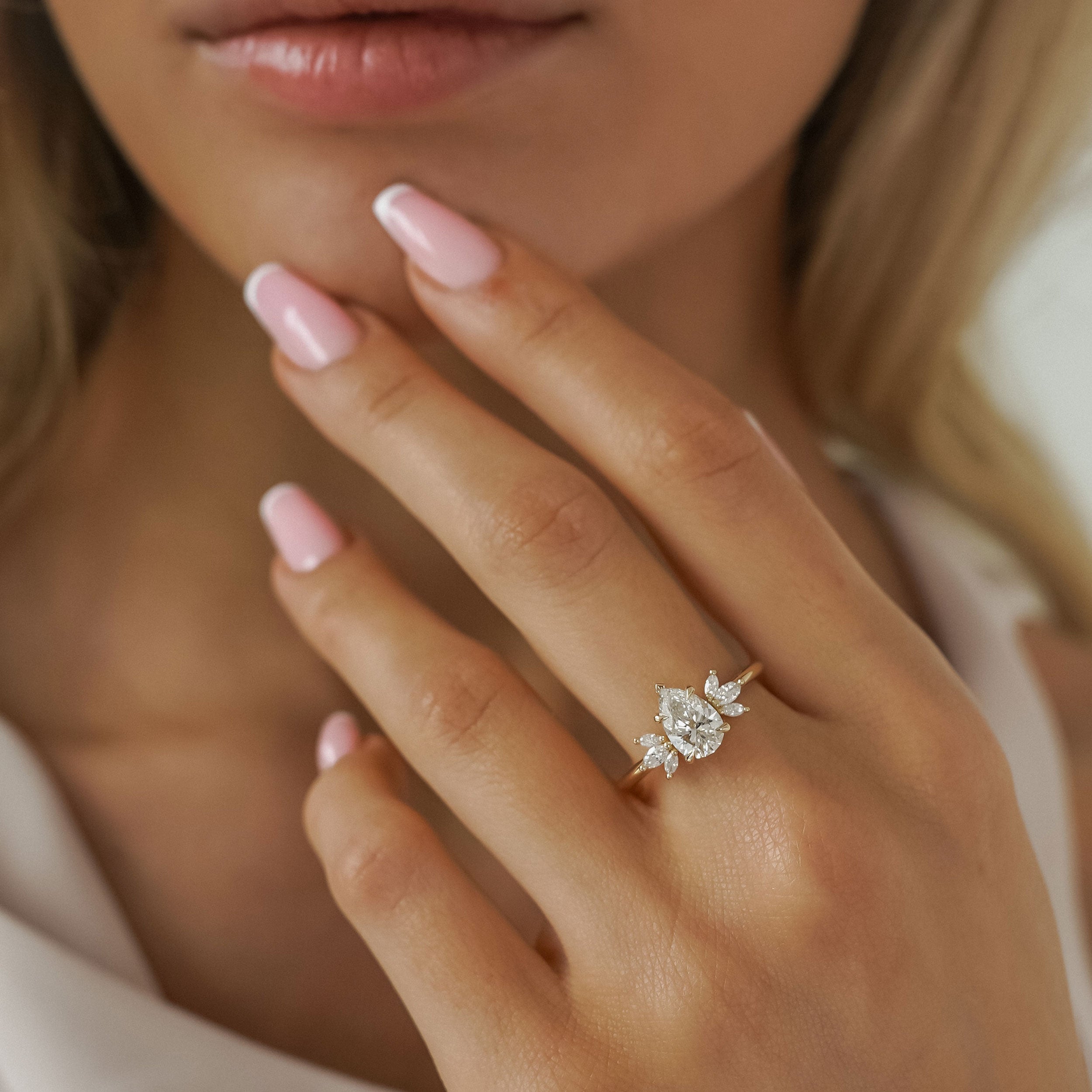 Wings of Love Pear Cut Marquise Cluster Engagement Ring