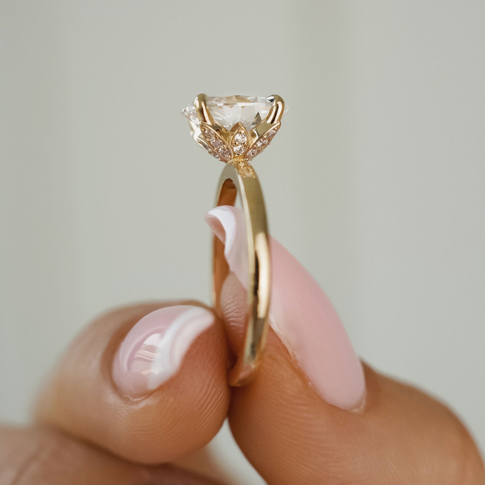 The Petal Oval Hidden Halo Solitaire Engagement Ring, Moissanite/Lab Grown Diamond