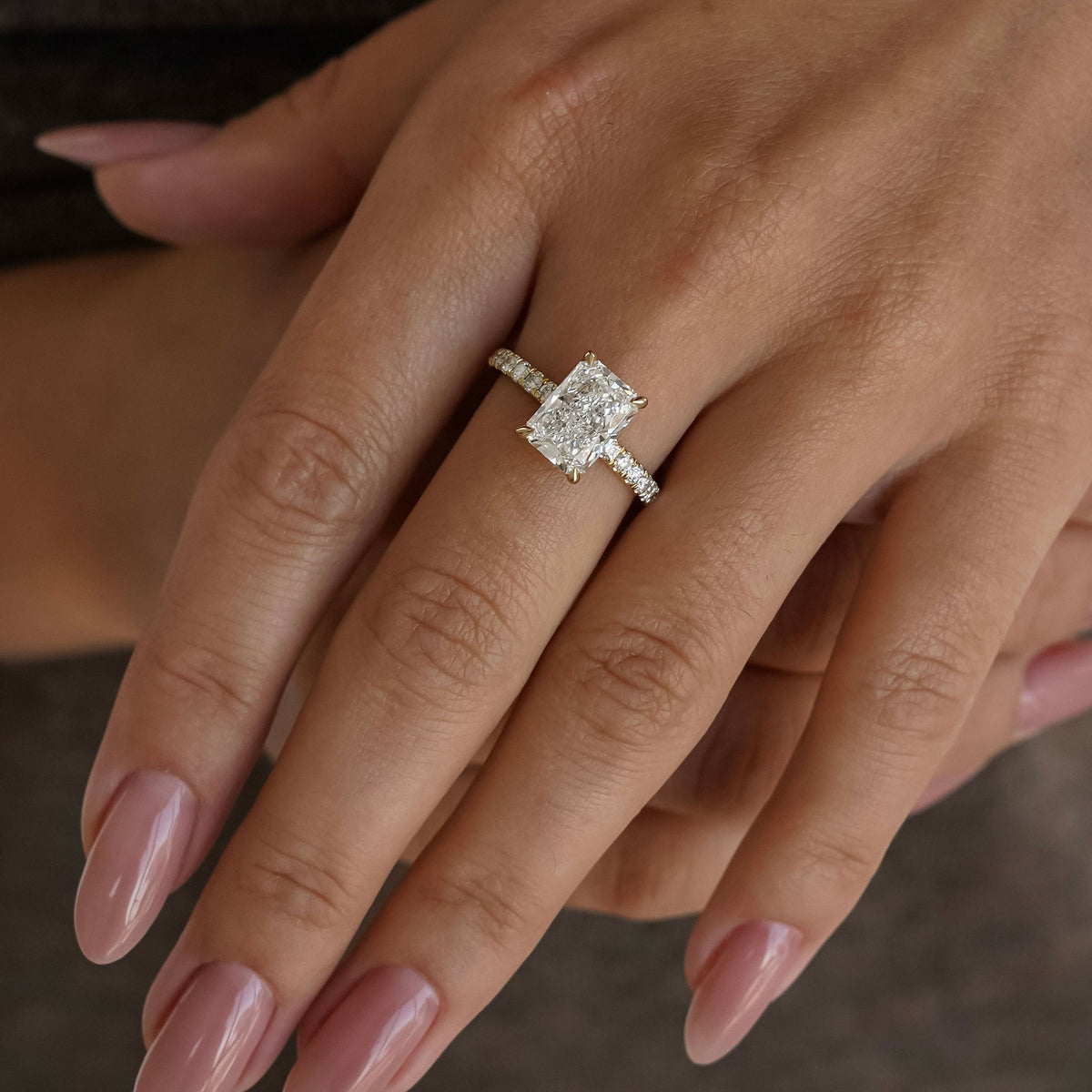 Riley Radiant Hidden Halo Engagement Ring, Moissanite/Lab Grown Diamond