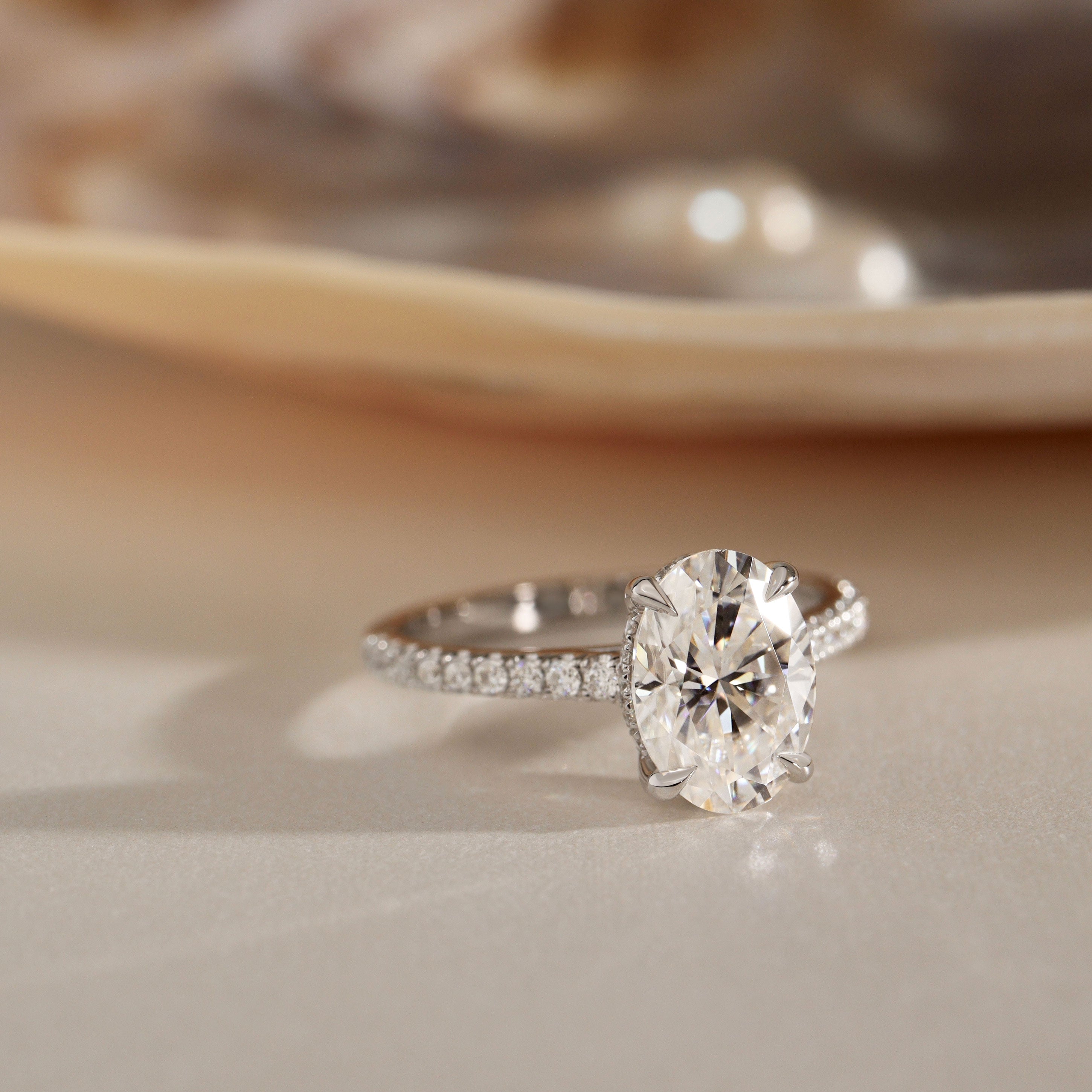 Riley Oval Hidden Halo Engagement Ring, Moissanite/Lab Grown Diamond