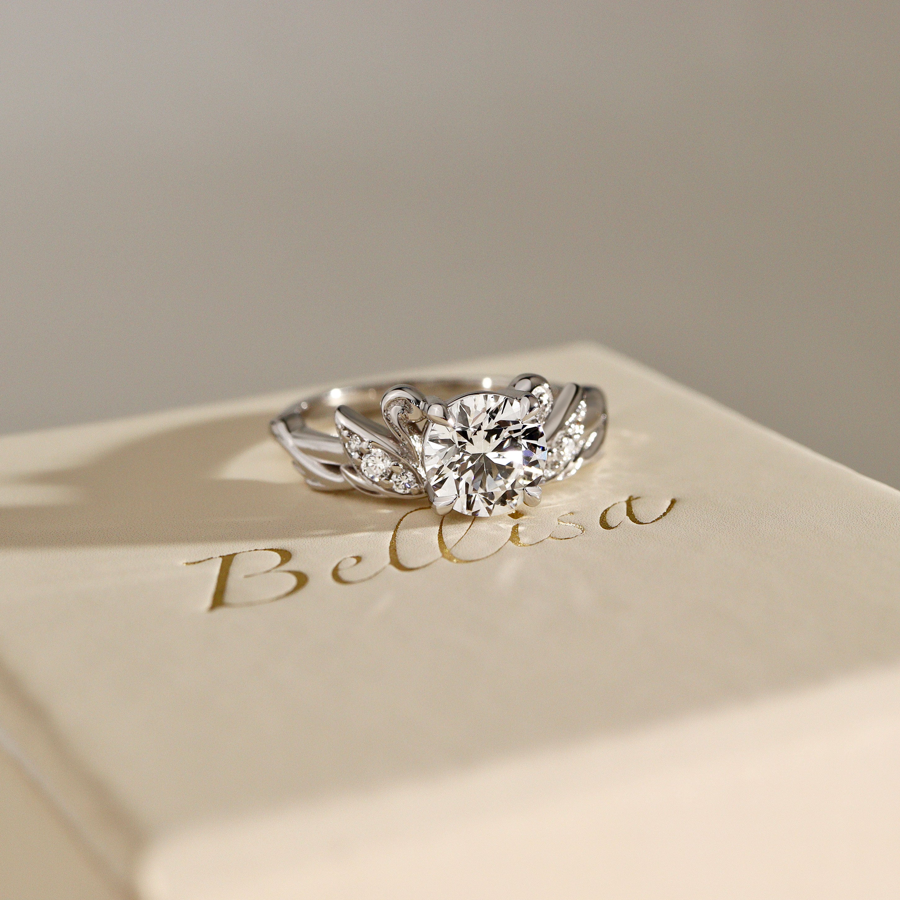 Round Love Swan Engagement Ring, Round Brilliant Cut