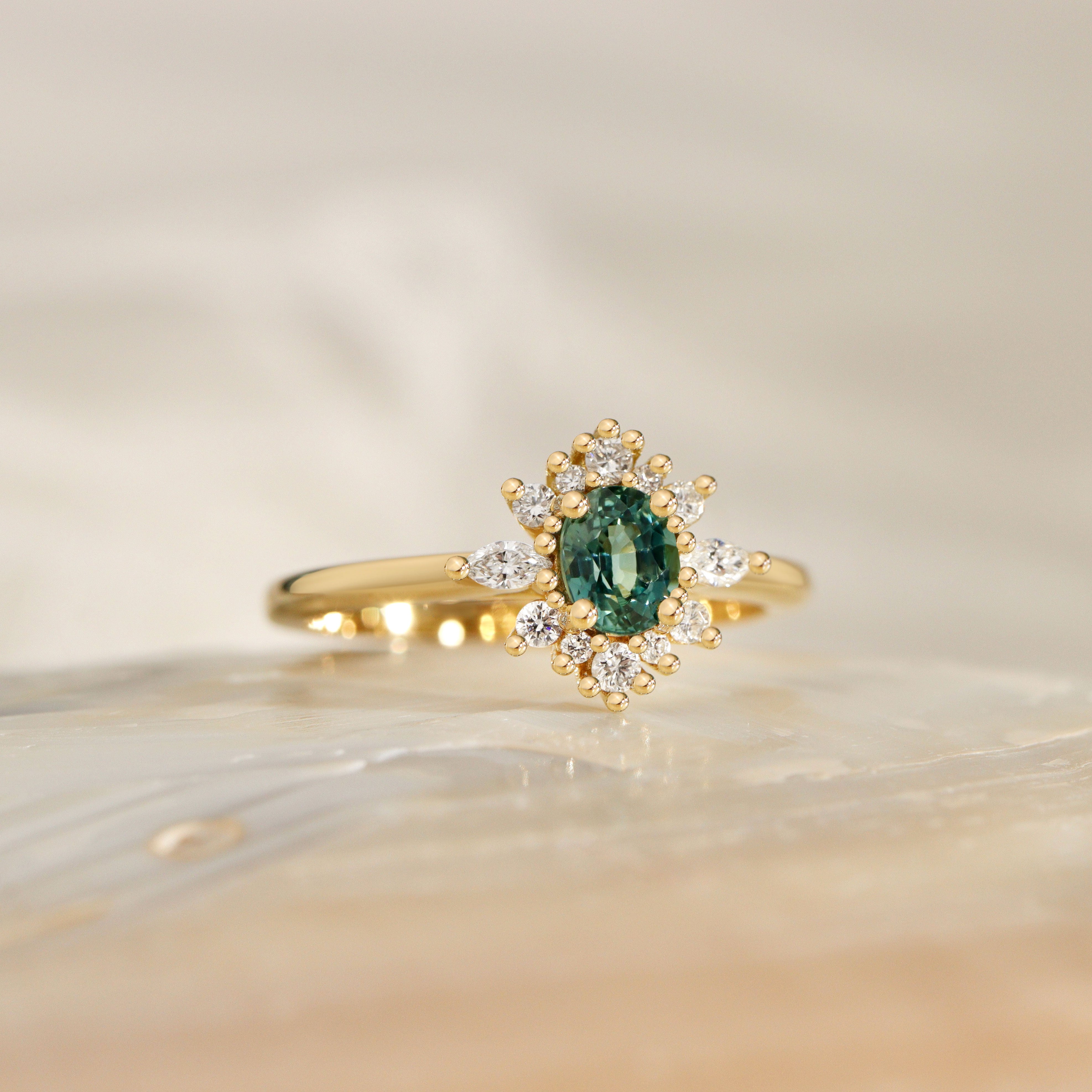 Mystical Love Half Halo Engagement Ring, Natural Sapphire