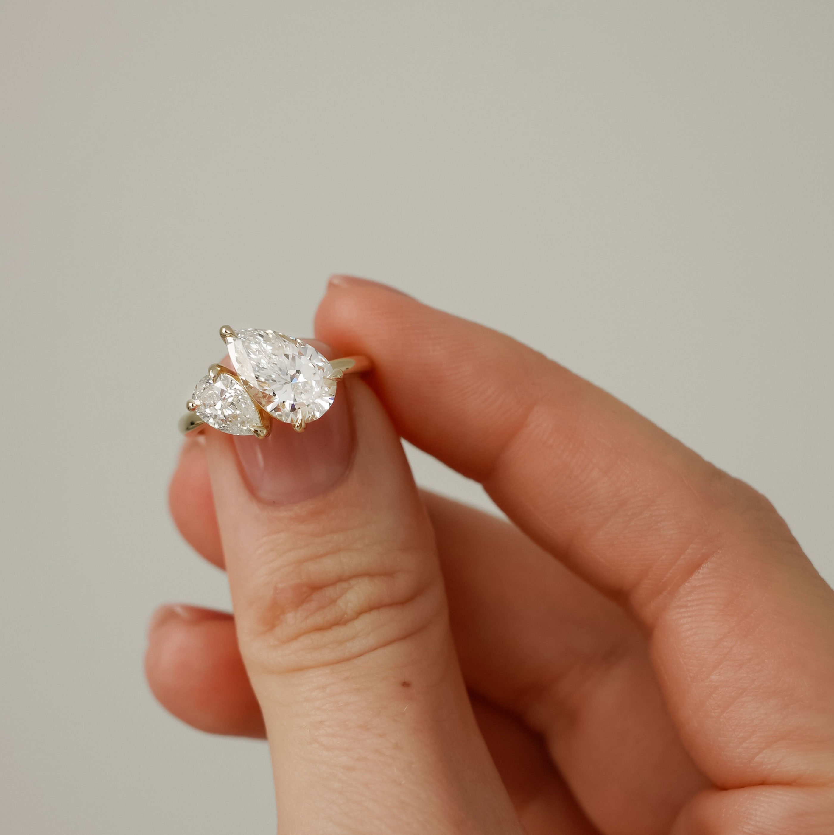 Bespoke #9178 - Custom Pear Lab Diamond Toi et Moi Engagement Ring, Hidden Halo