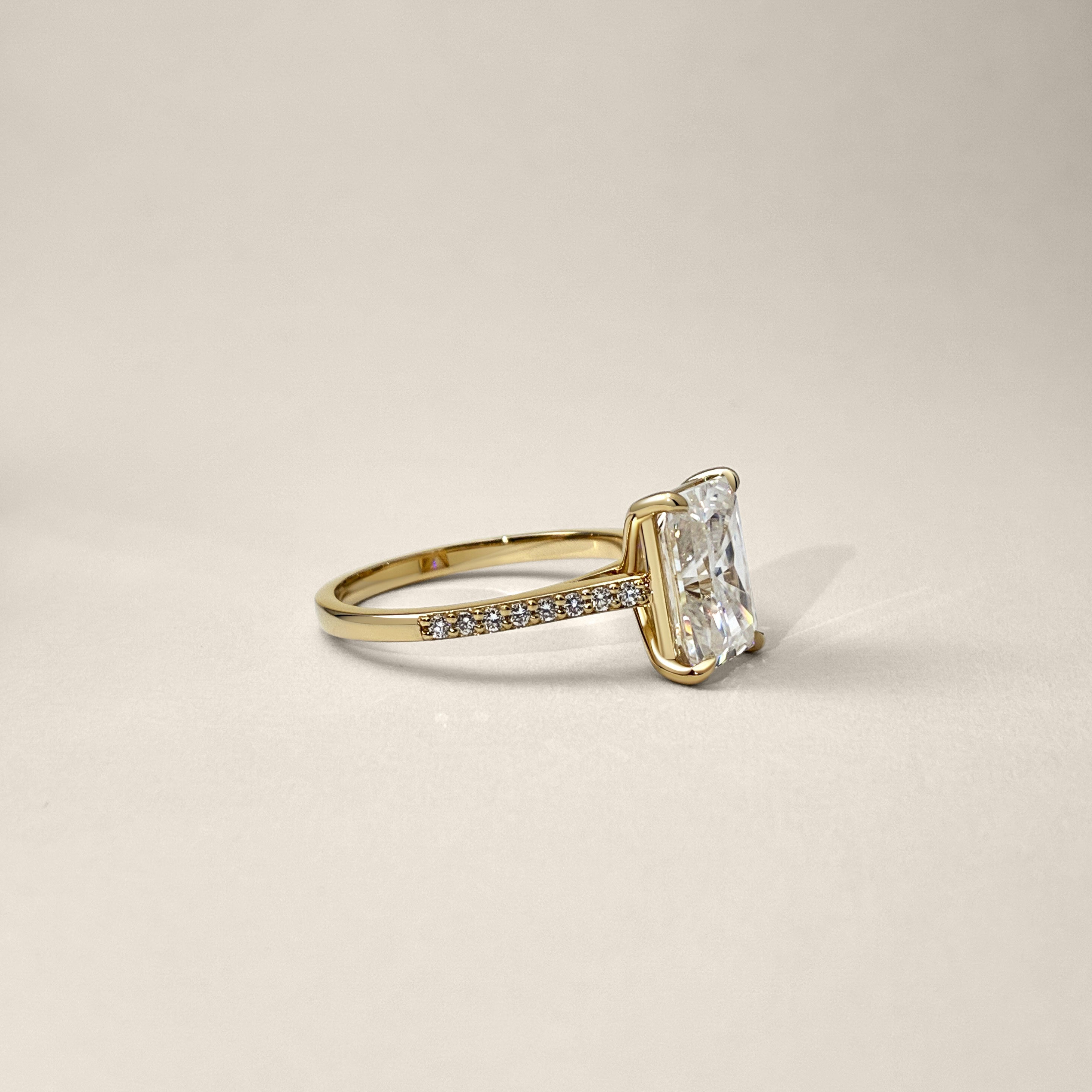 Vera Radiant Cut Cathedral Pavé Engagement Ring, Moissanite/Lab Grown Diamond