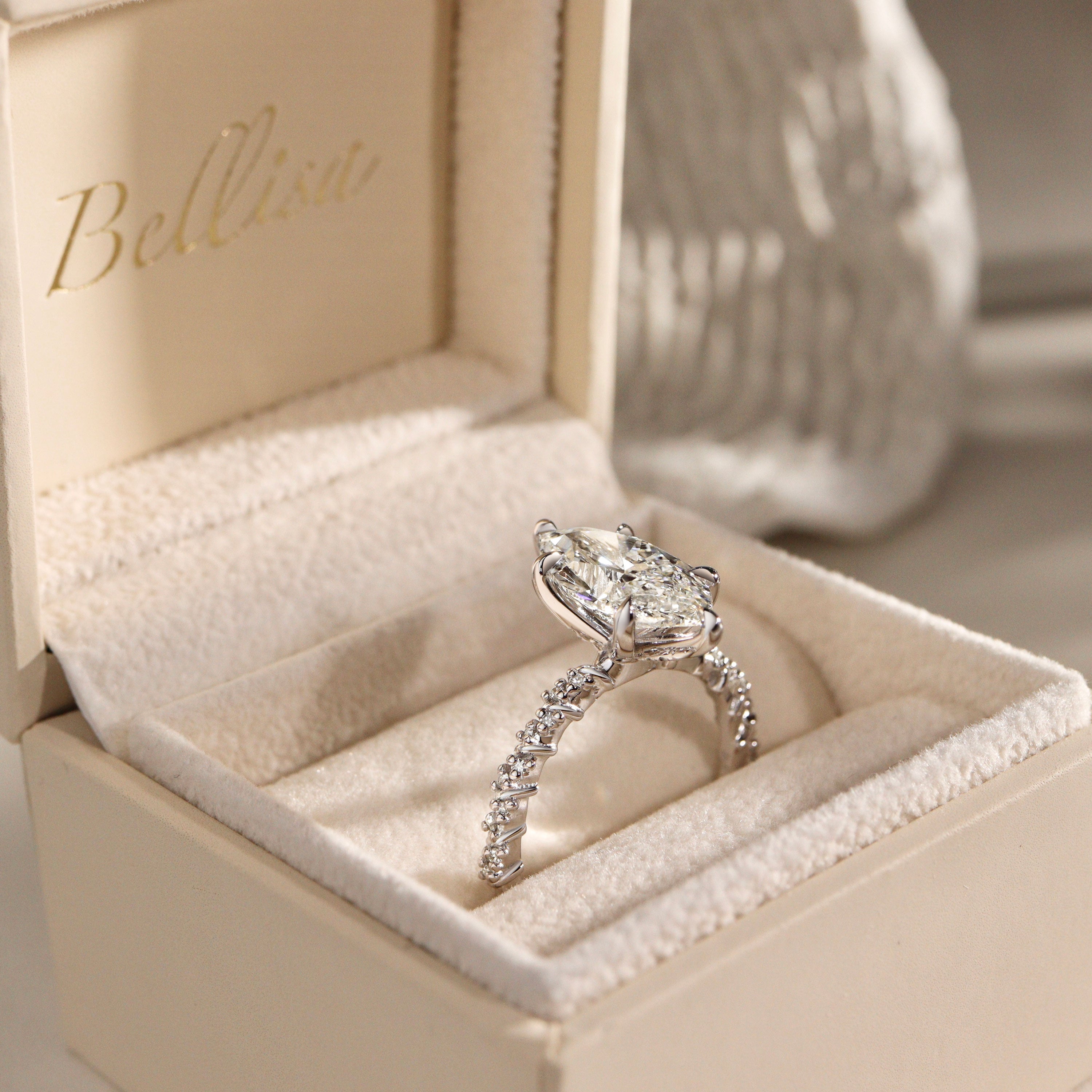 Aurora Marquise Cut Vine Pavé Prong Engagement Ring, Moissanite/Lab Grown Diamond