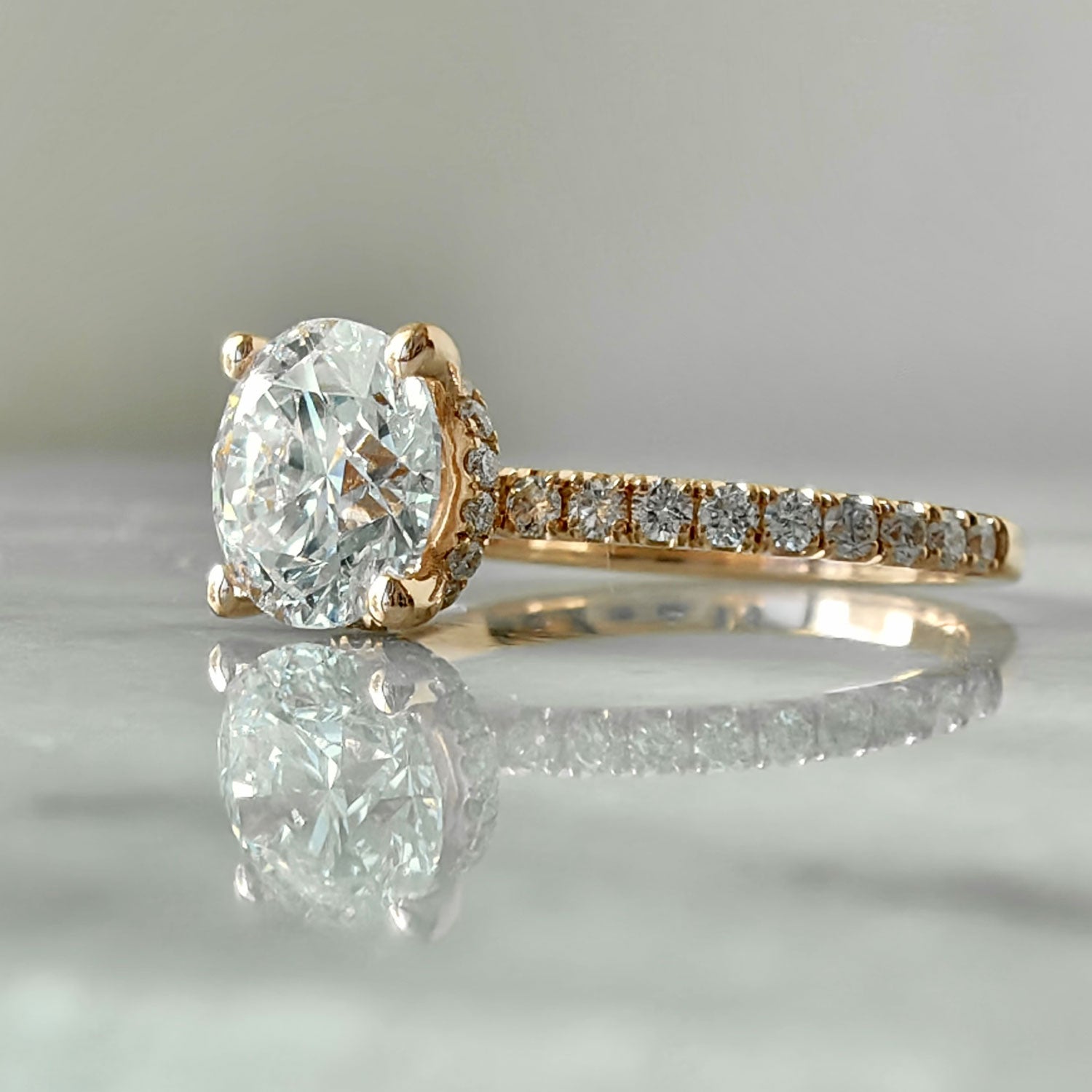 Amelia Round Hidden Halo Engagement Ring, High Set