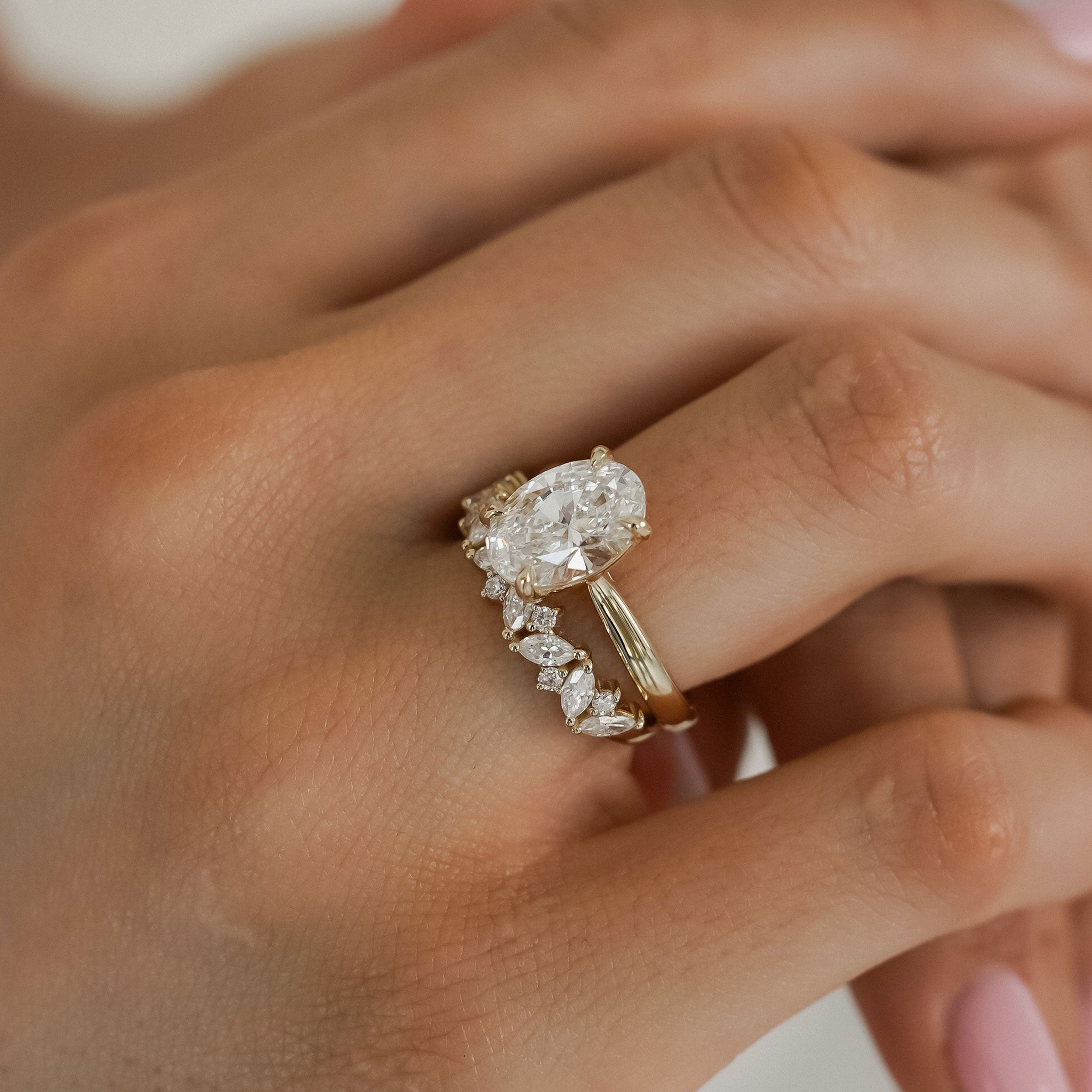 Lyra Oval Cut Solitaire Cathedral Engagement Ring, Moissanite/Lab Grown Diamond