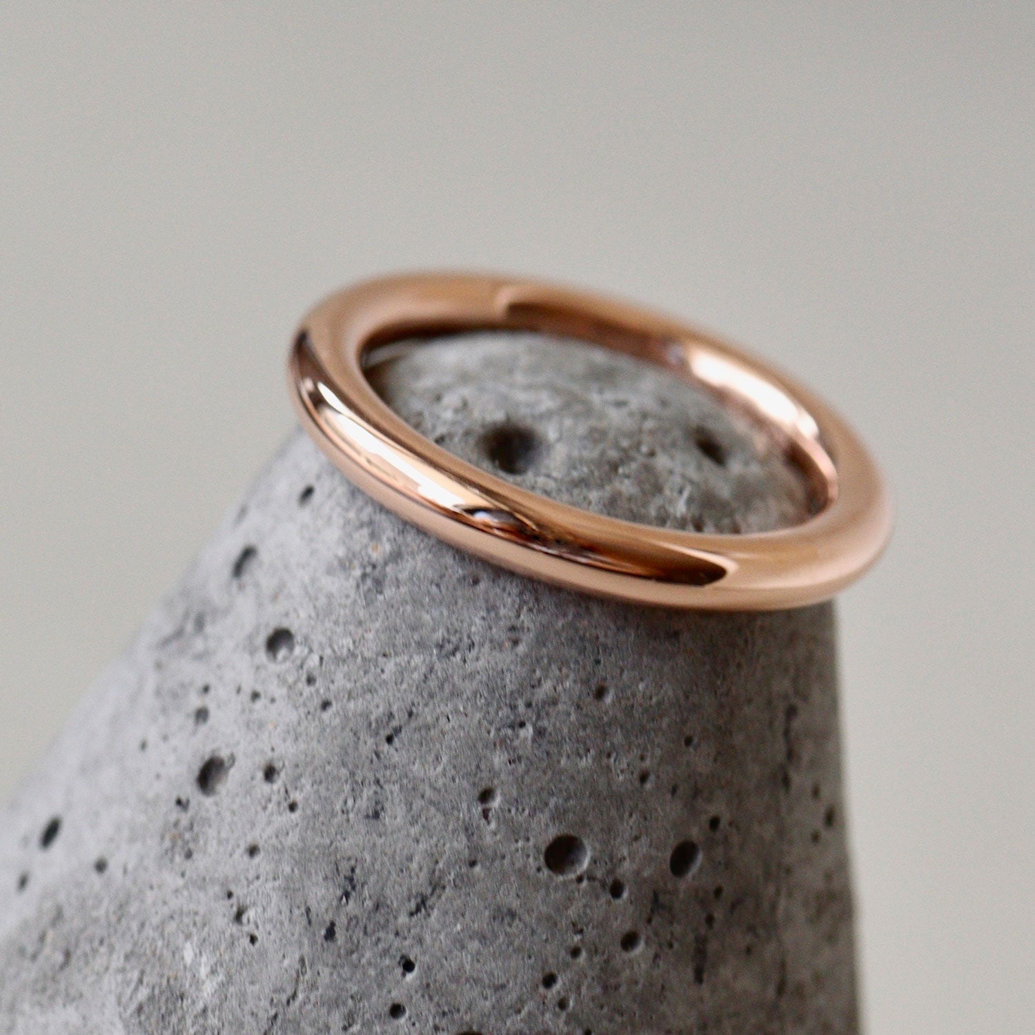 Minimalist Full Round Wedding Band, 14k Solid Gold