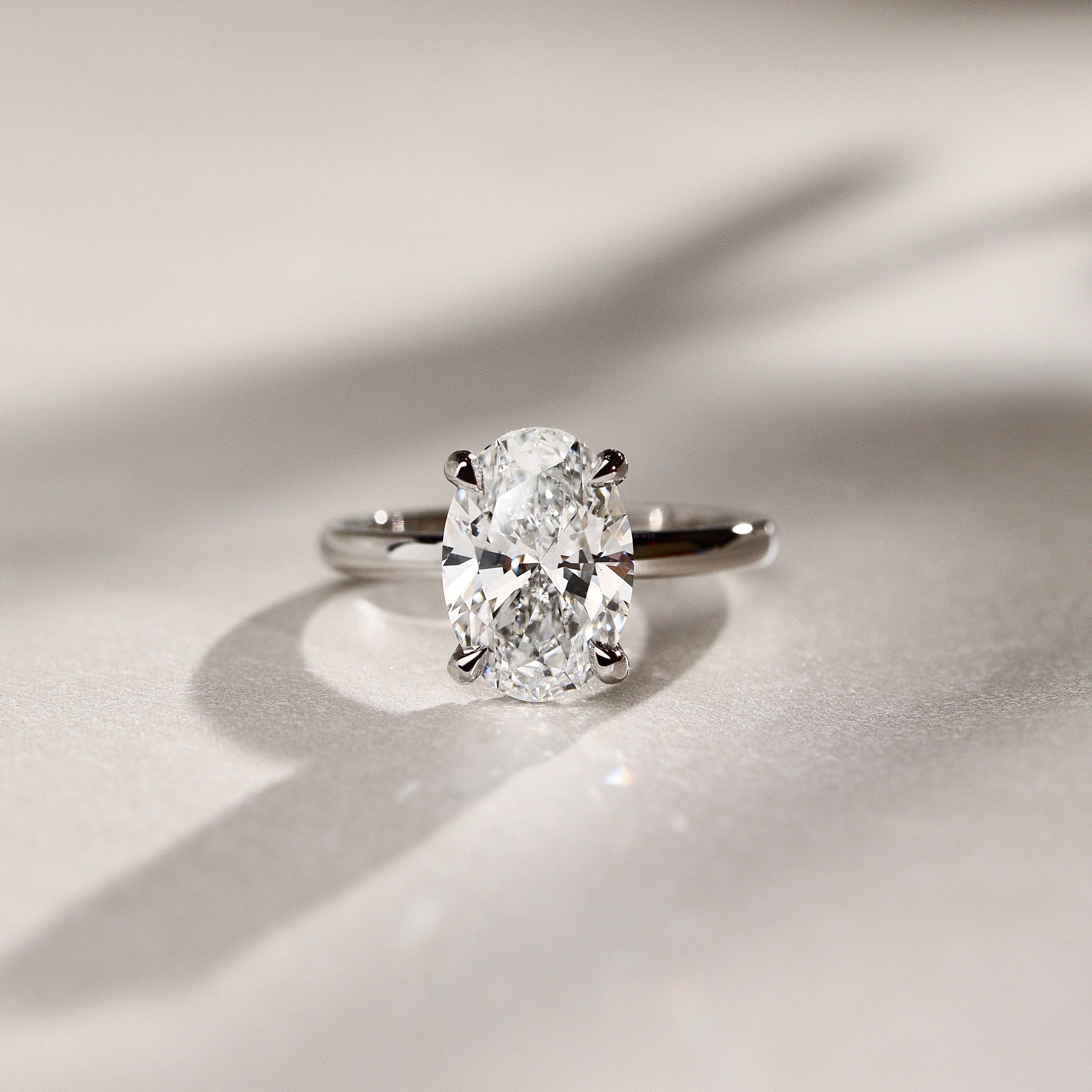 Kamila Oval Cut Pavé Crown Solitaire Engagement Ring, Moissanite/Lab Grown Diamond