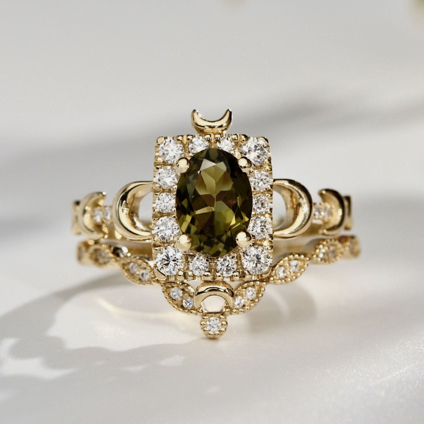 Tall Maeve Lunar Magic Moon Phase Ring, Halo With Pavé