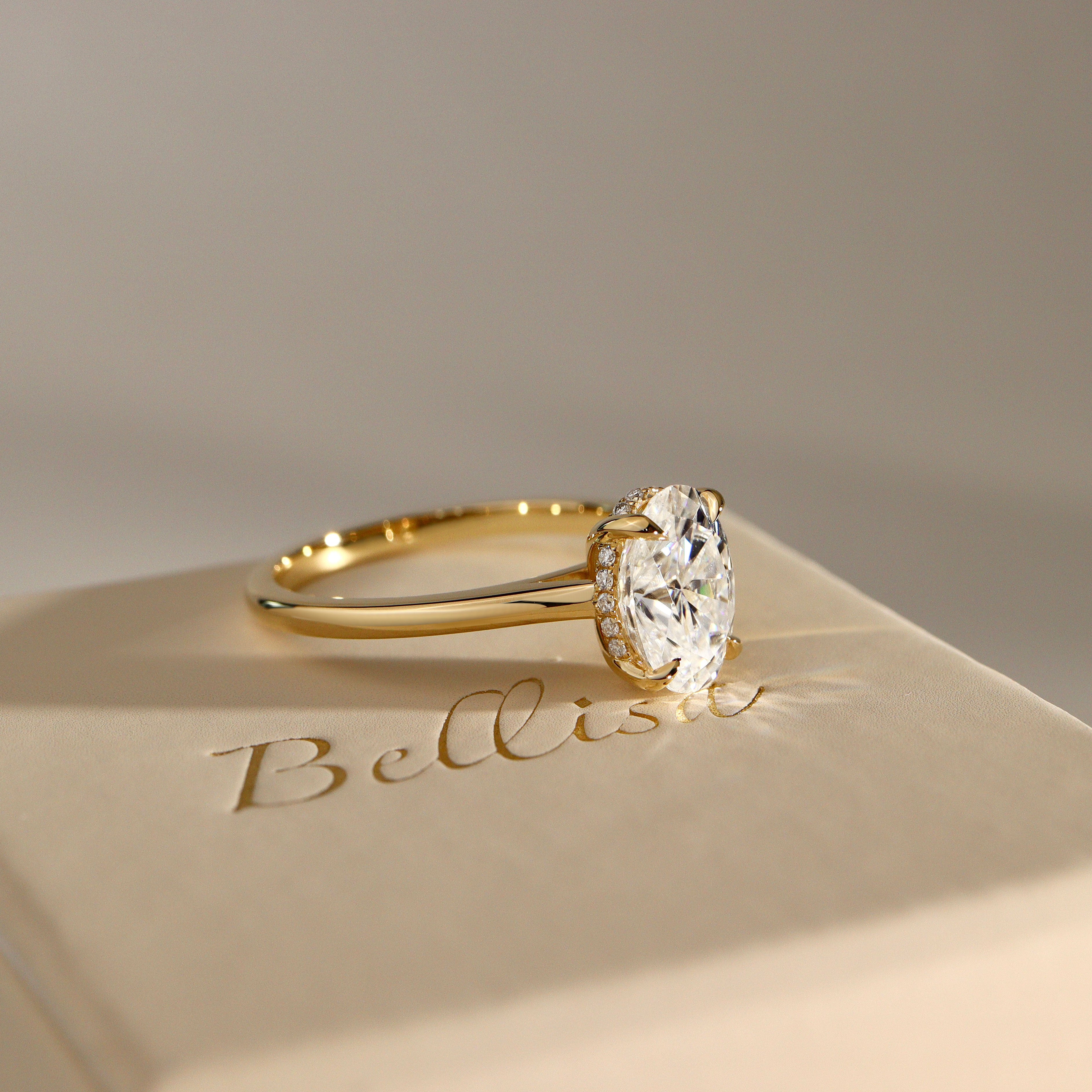 Ivy Oval Cut Hidden Halo Solitaire Engagement Ring, Cathedral Band