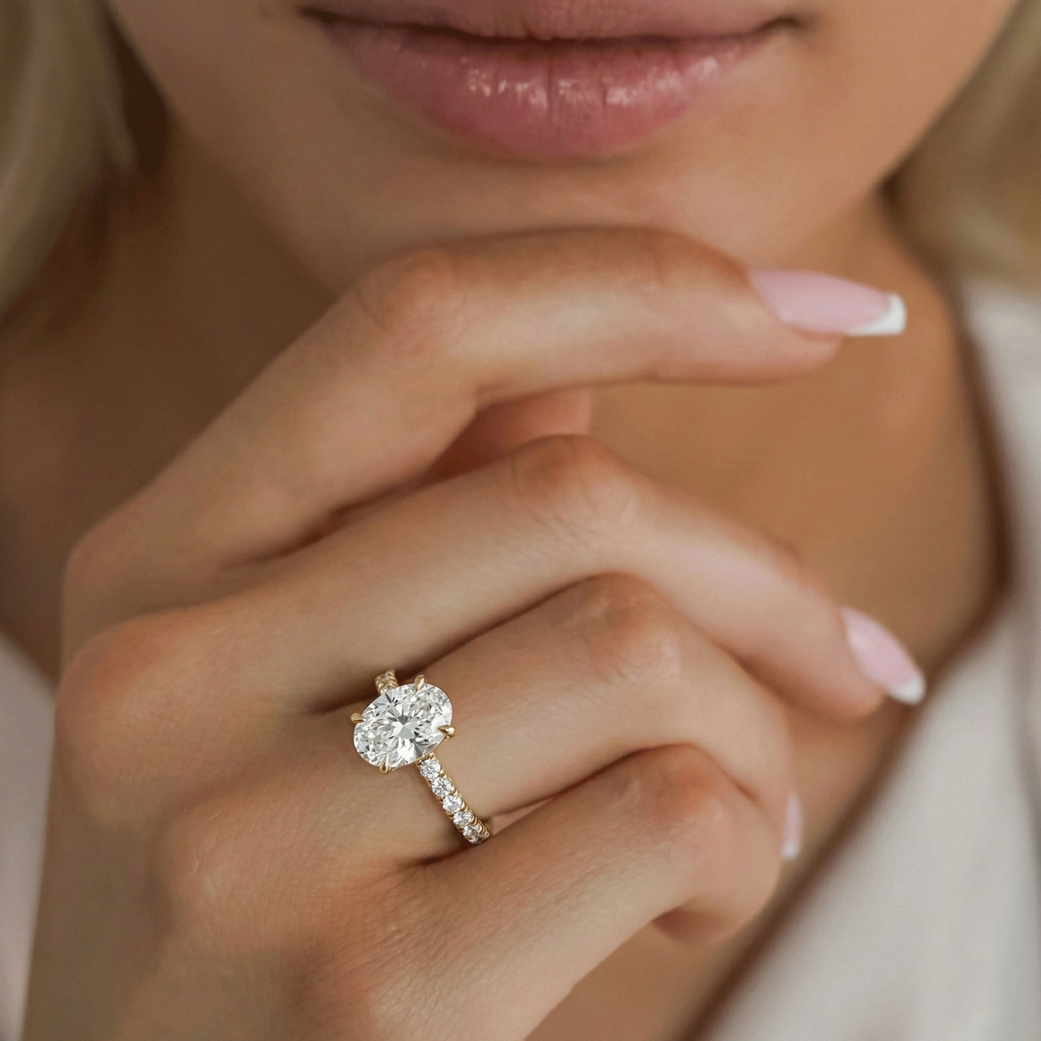 Riley Oval Hidden Halo Engagement Ring, Moissanite/Lab Grown Diamond