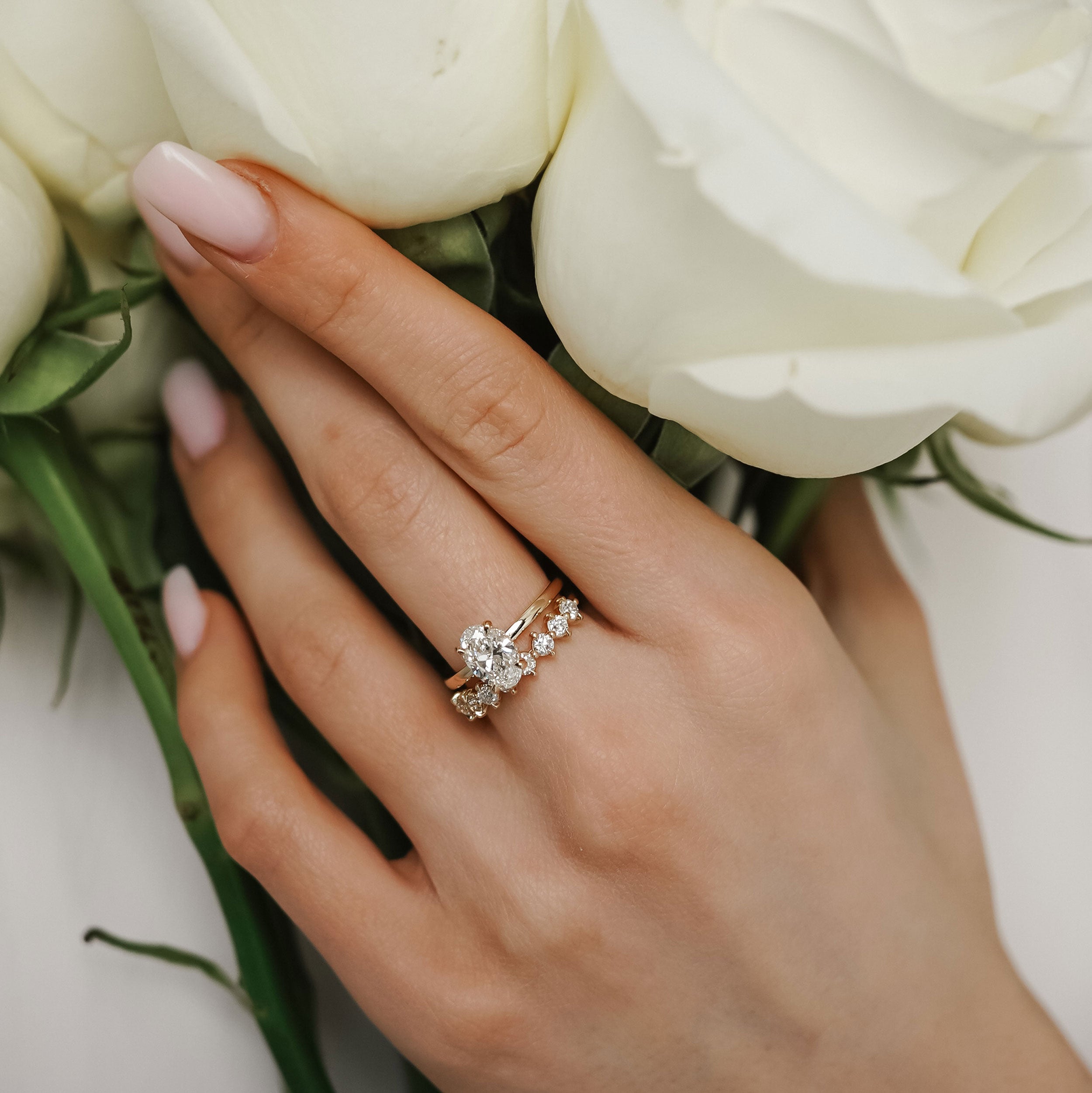 Ivy Oval Hidden Halo Engagement Ring, Moissanite/Lab Grown Diamond