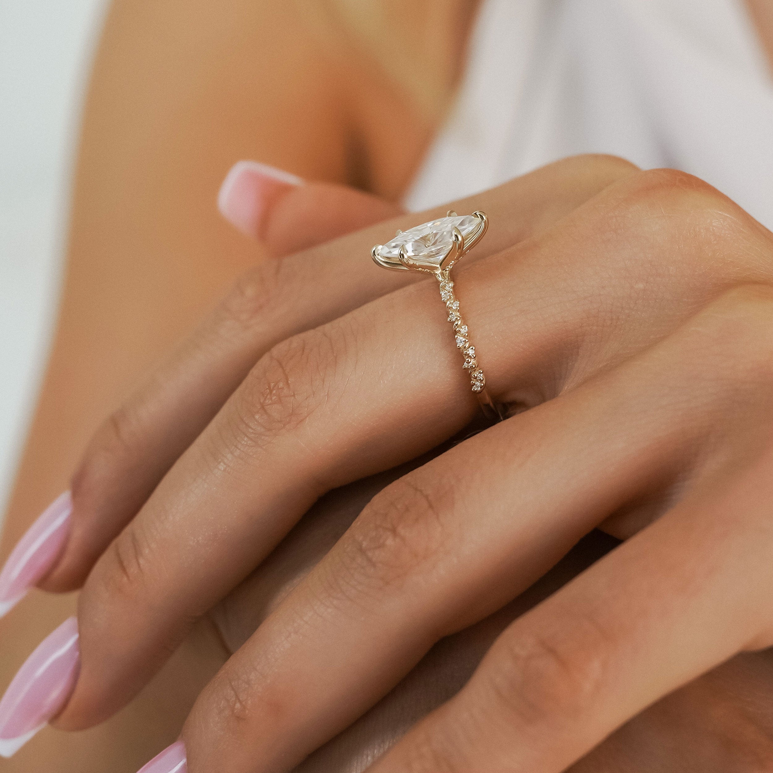 Aurora Marquise Cut Vine Pavé Prong Engagement Ring, Moissanite/Lab Grown Diamond