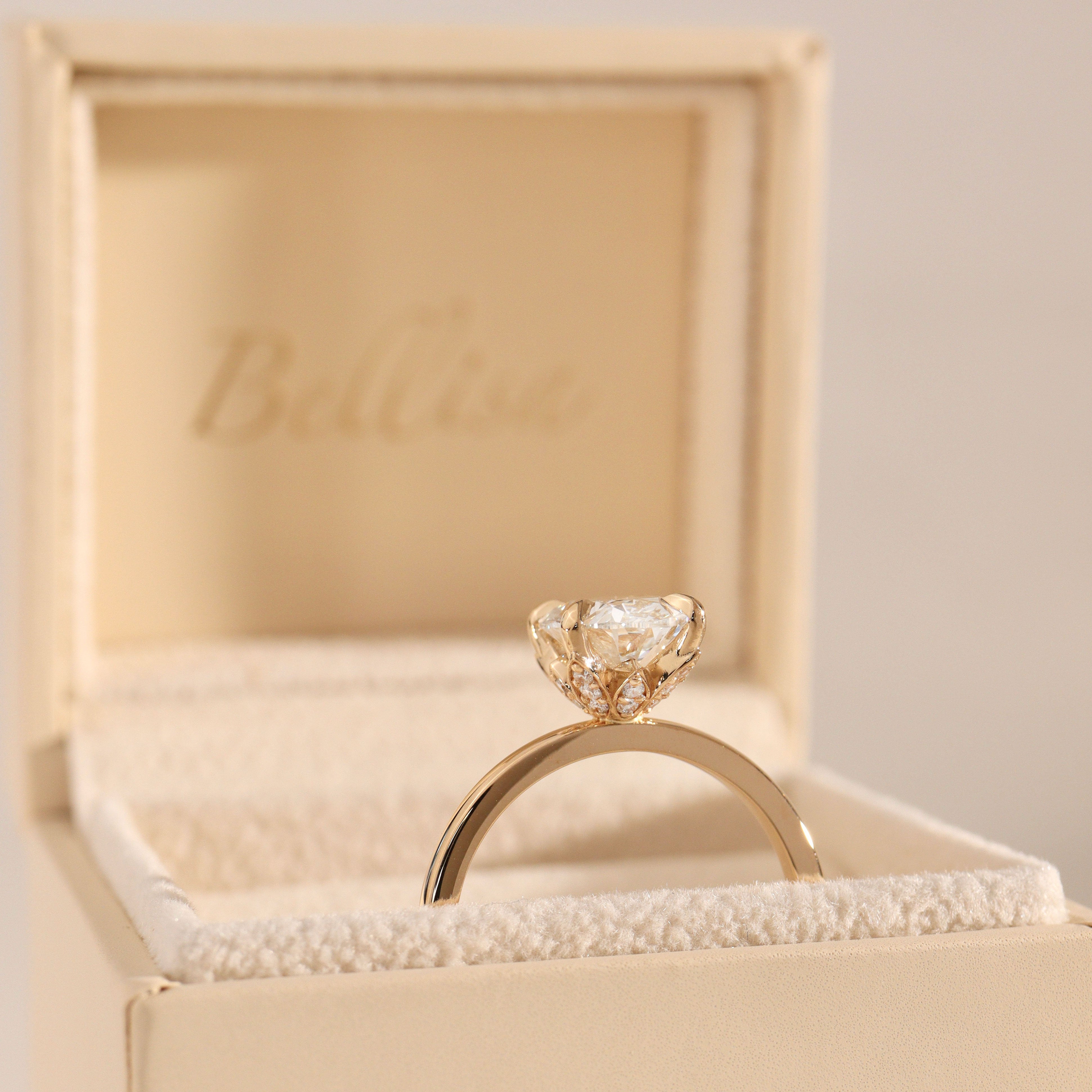 The Petal Oval Hidden Halo Engagement Ring, Moissanite/Lab Grown Diamond