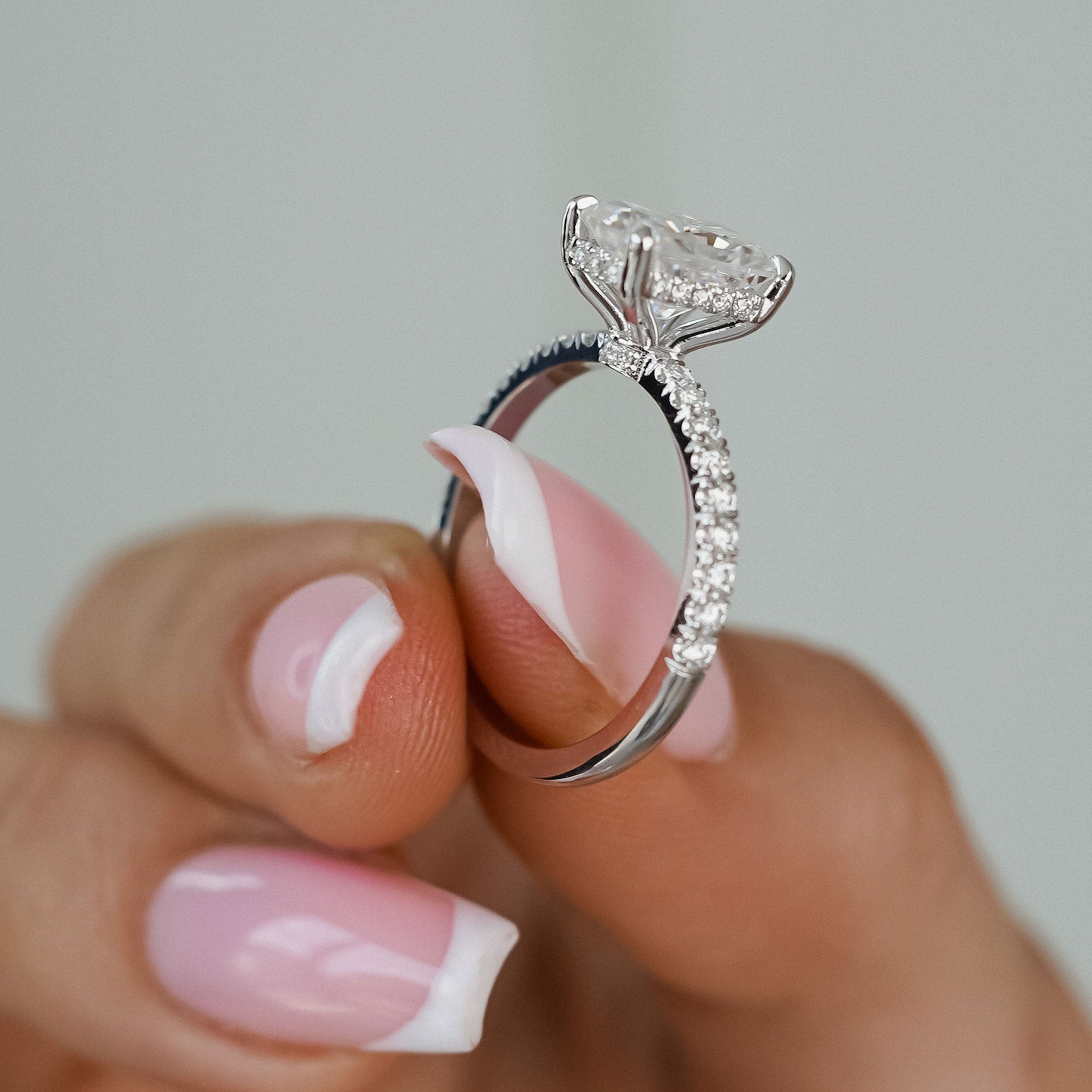 Lily Radiant Double Hidden Halo Engagement Ring, Moissanite/Lab Grown Diamond