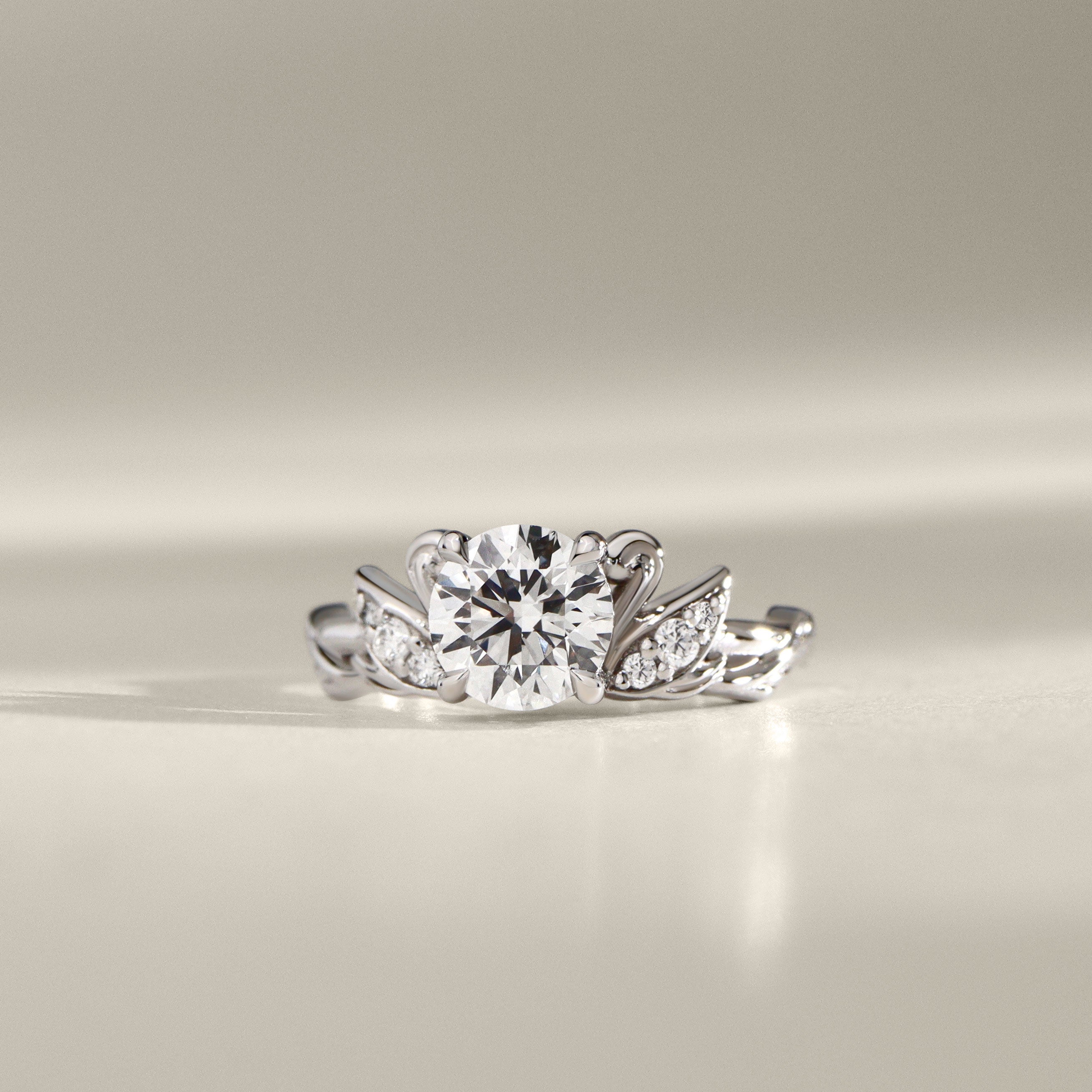 Round Love Swan Engagement Ring, Round Brilliant Cut