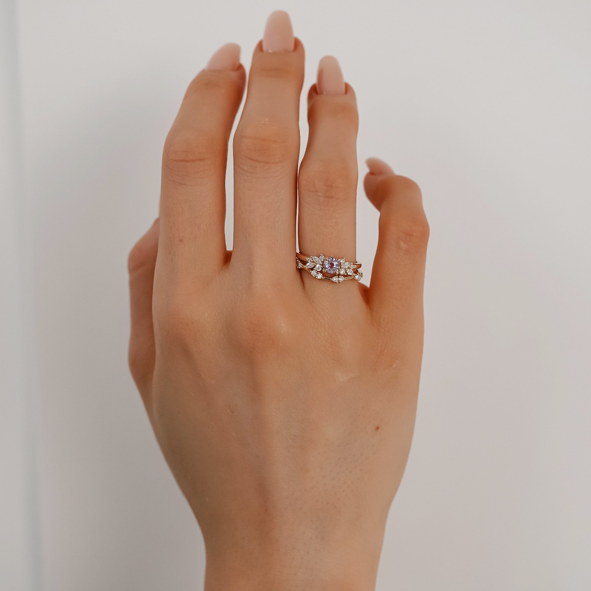 Anna's Dream Lavender Sapphire Cluster Engagement Ring, Natural Lavender Sapphire