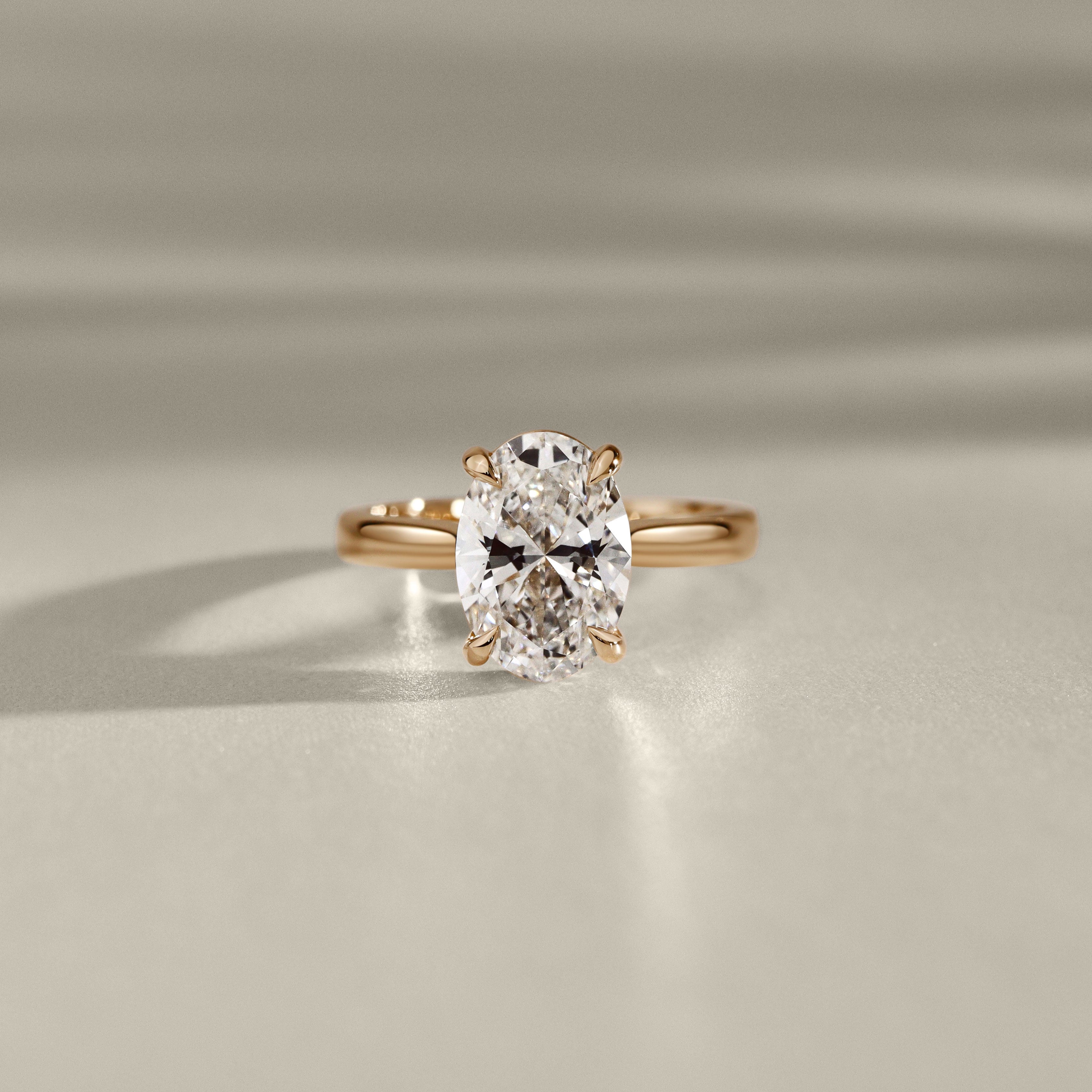 Lyra Oval Cut Solitaire Cathedral Engagement Ring, Moissanite/Lab Grown Diamond