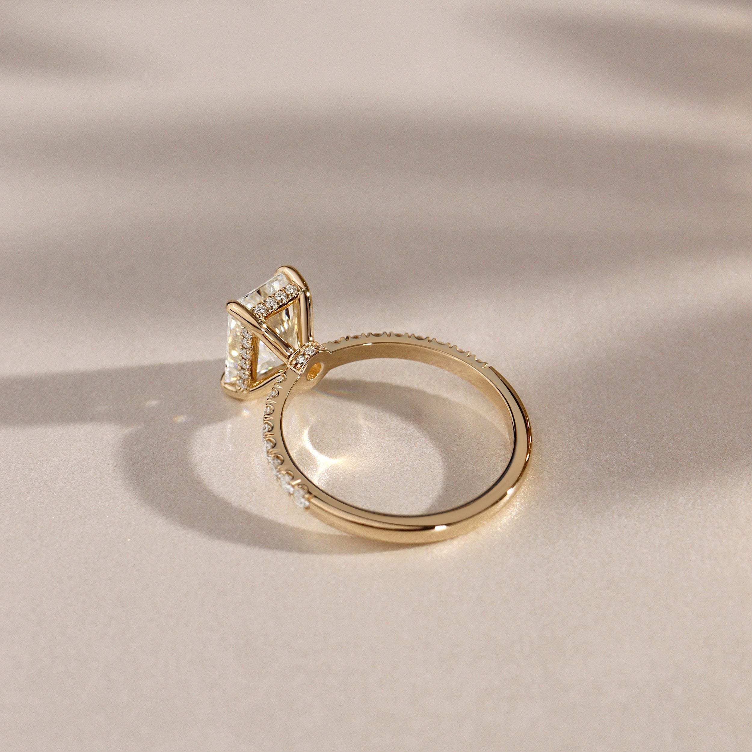 Lily Radiant Double Hidden Halo Engagement Ring, Moissanite/Lab Grown Diamond