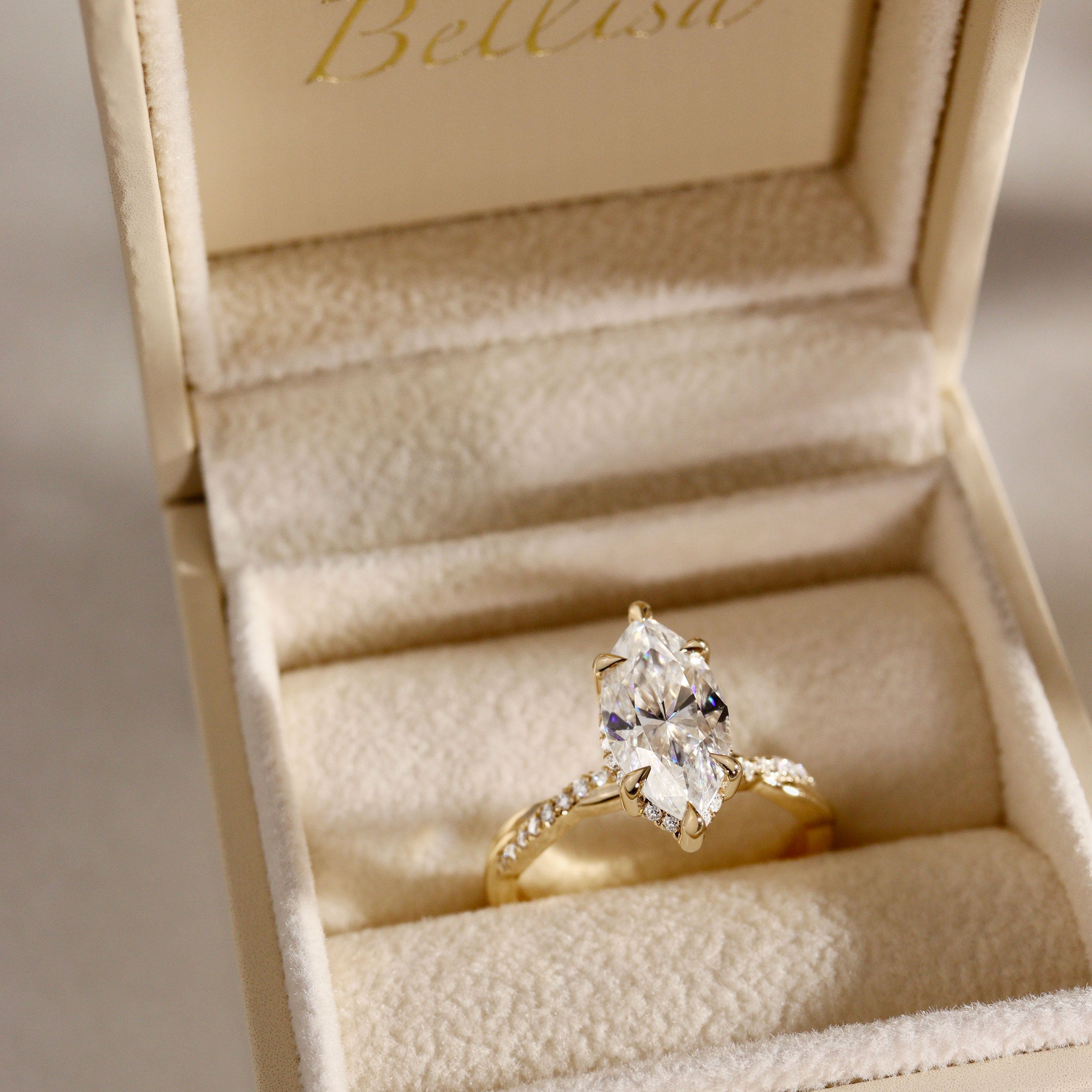 Julia Marquise Hidden Halo Twist Band Engagement Ring, High Set