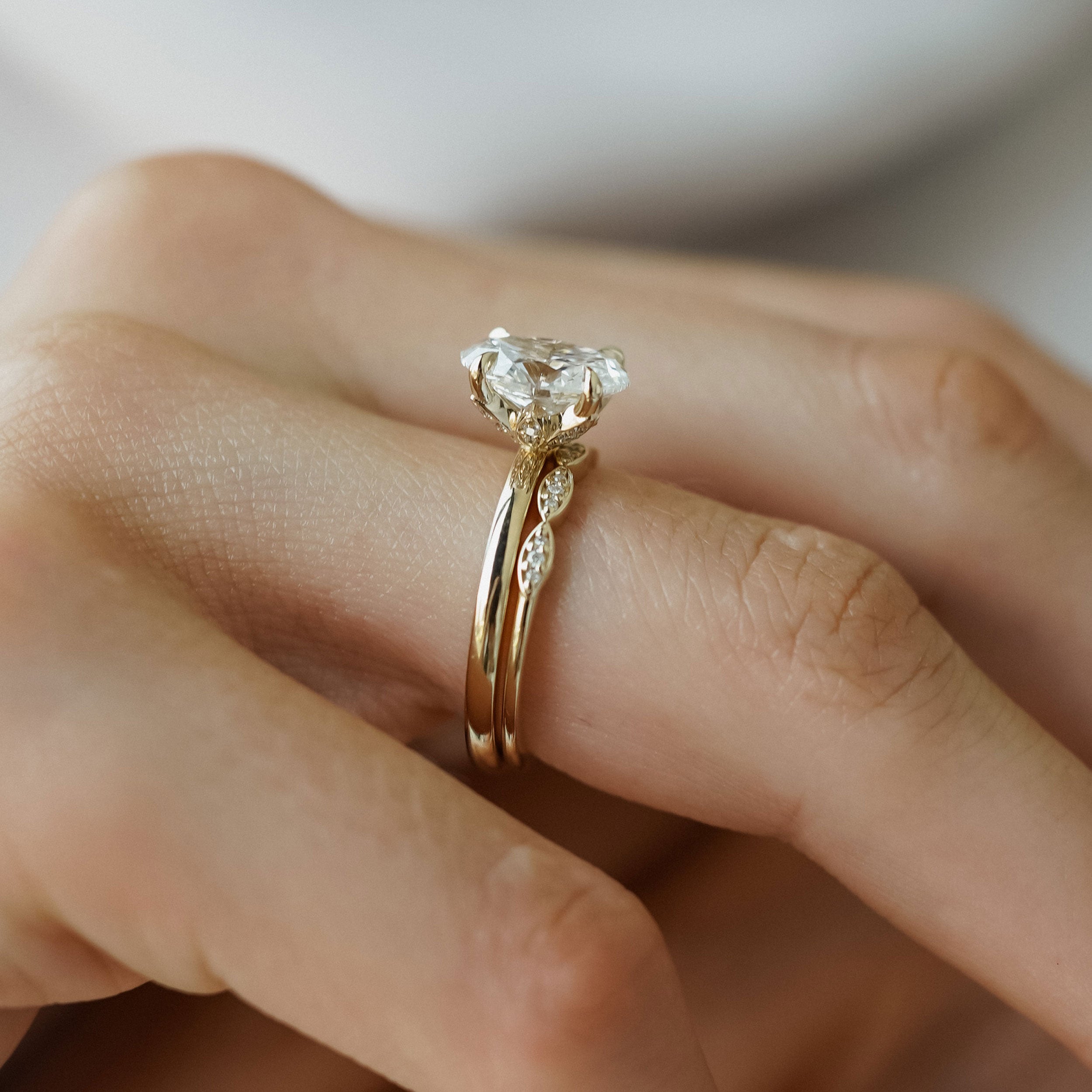 Marquise Leaf Half Eternity Ring, Round Brilliant with Leaf