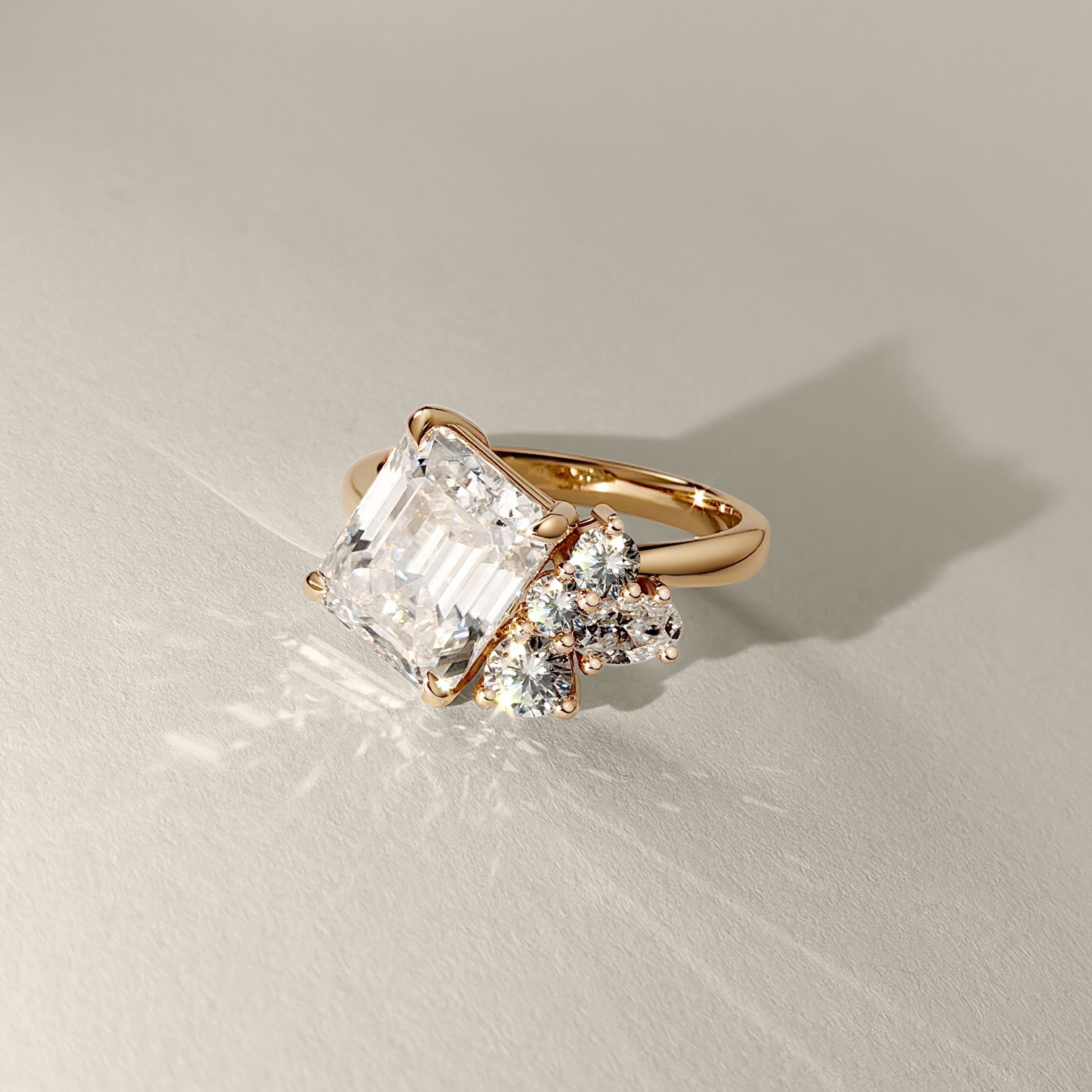 Hera Asymmetrical Cluster Engagement Ring, Moissanite/Lab Diamond