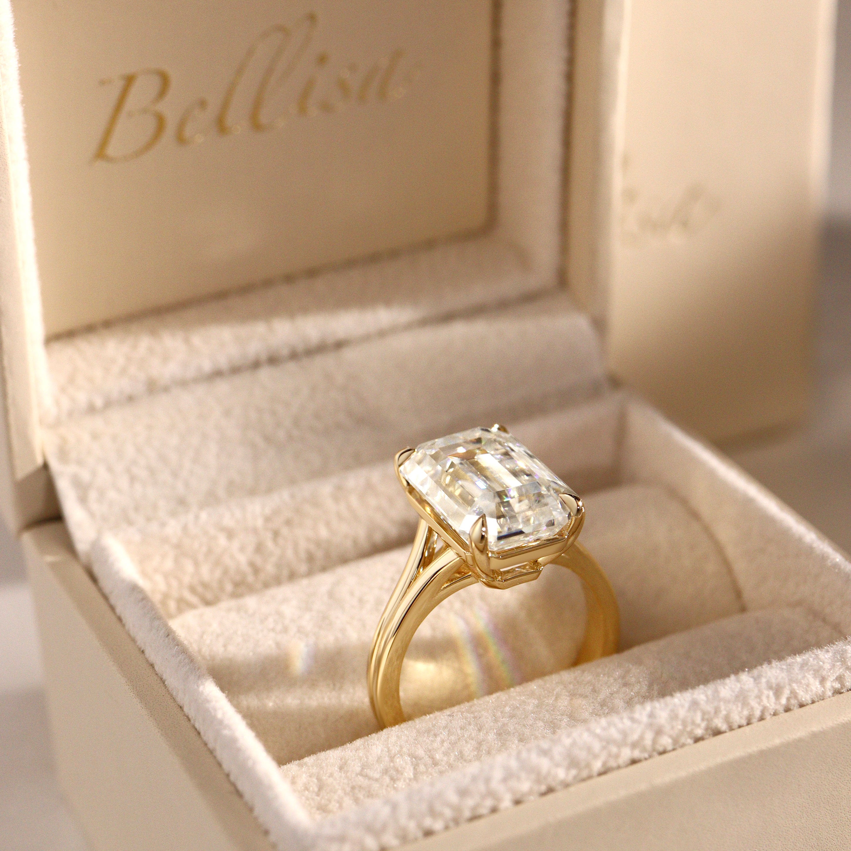 Bespoke #9179 - Custom Split Shank Solitaire Cathedral Engagement Ring, Old Mine Emerald Cut