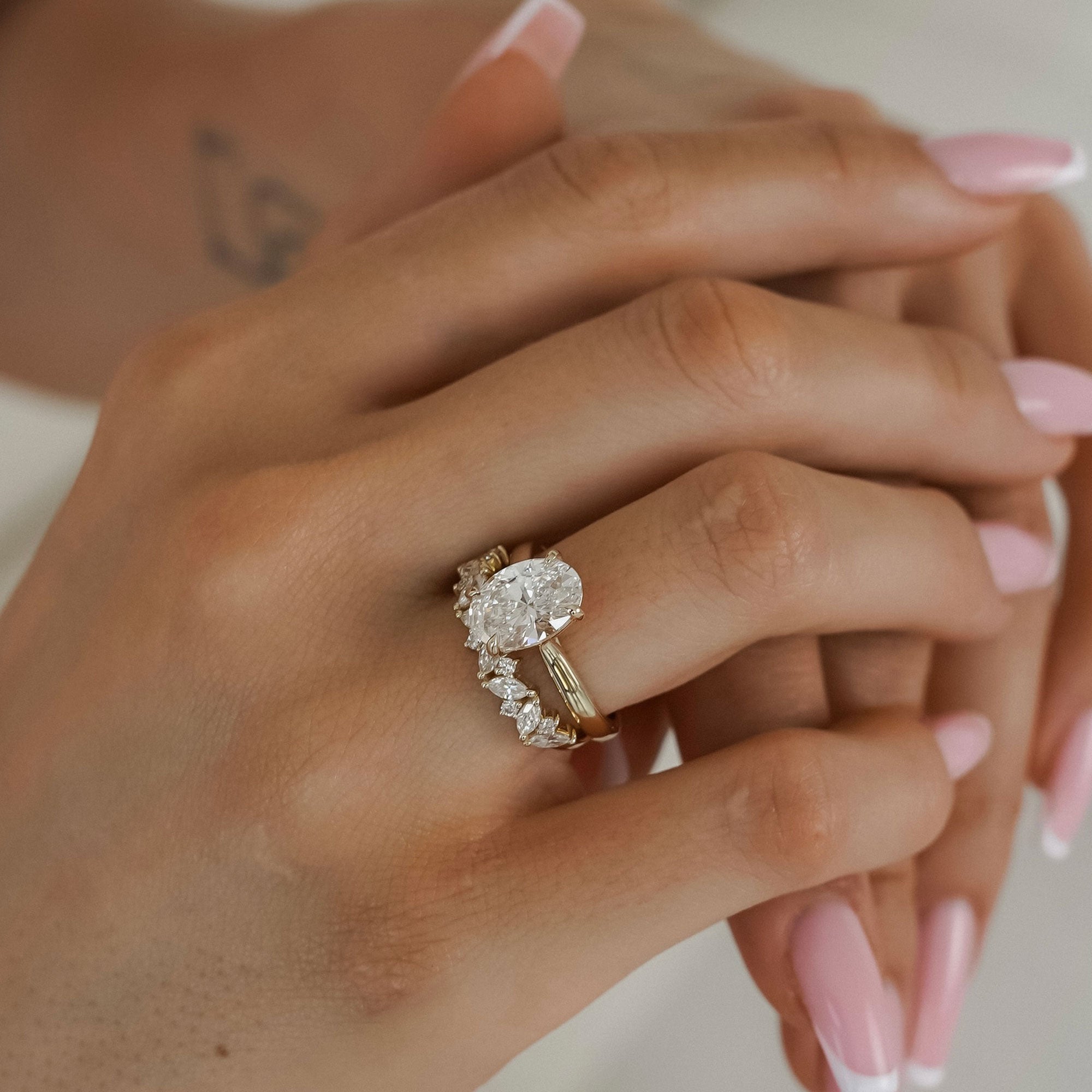 Lyra Oval Cut Solitaire Cathedral Engagement Ring, Moissanite/Lab Grown Diamond